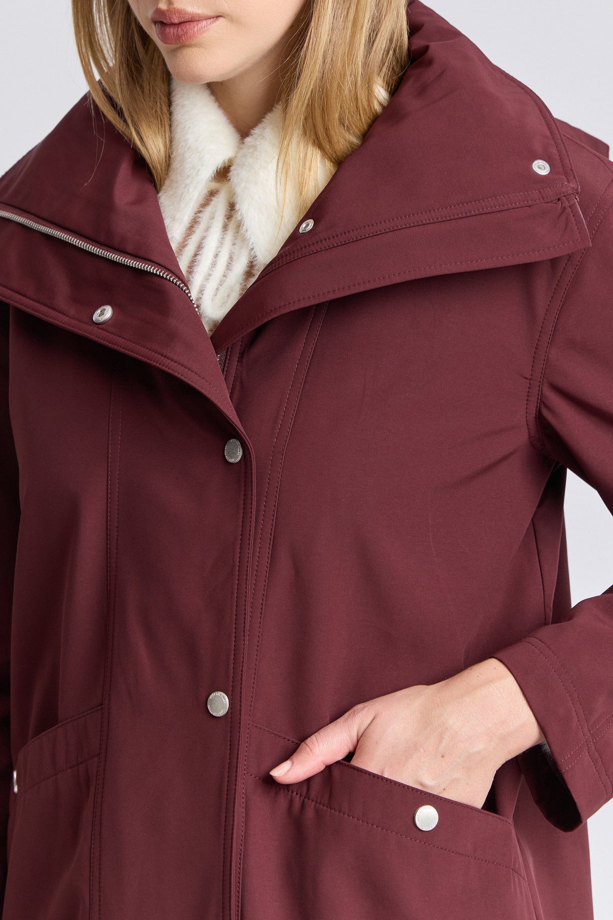 Red rain coat jacket with snap-front and long sleeves - Shop women's red rain jackets by Avec Les Filles.