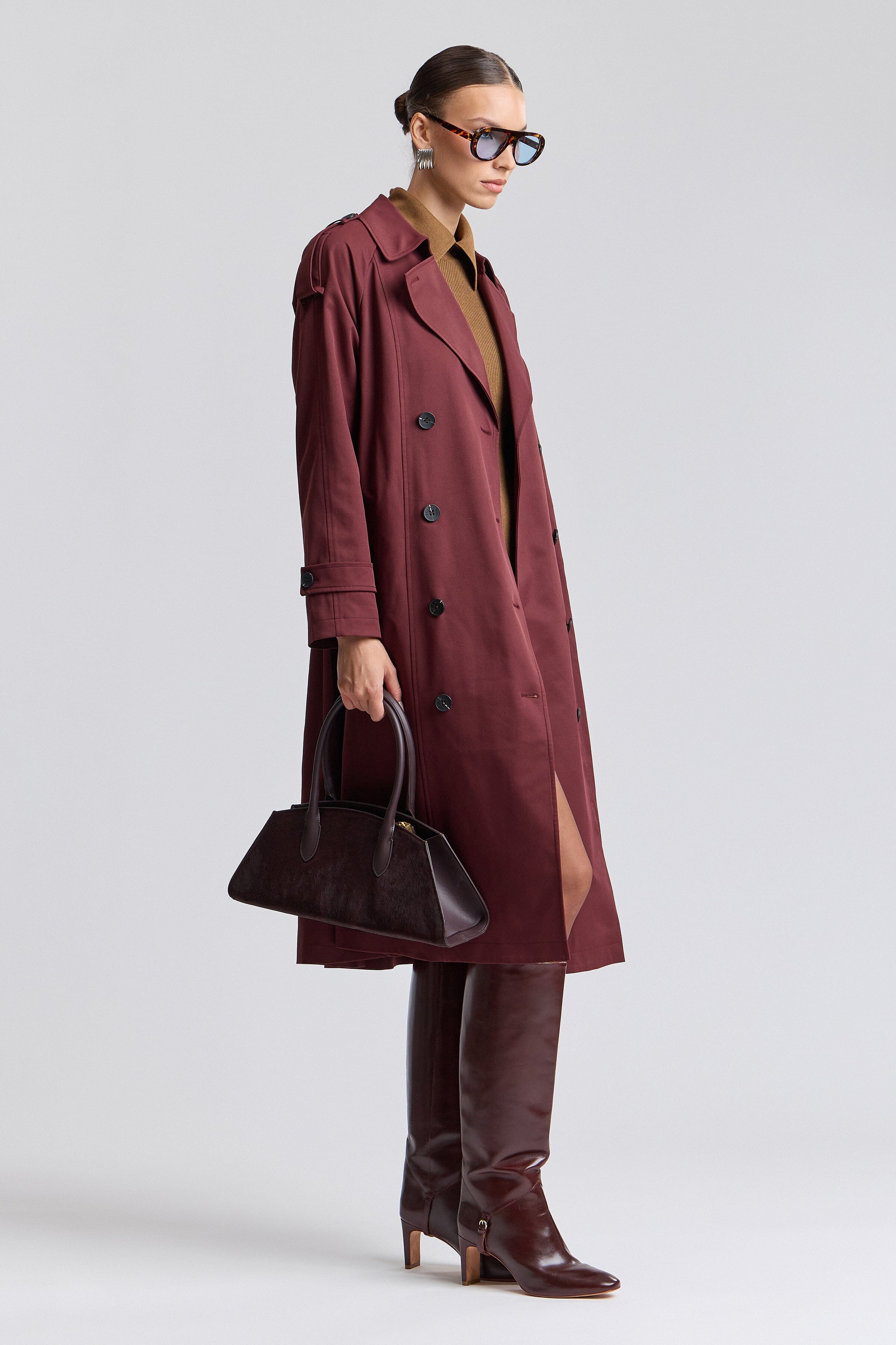 Oversized red womens trench coat with long raglan sleeves - Shop best trench coats for women by Avec Les Filles.