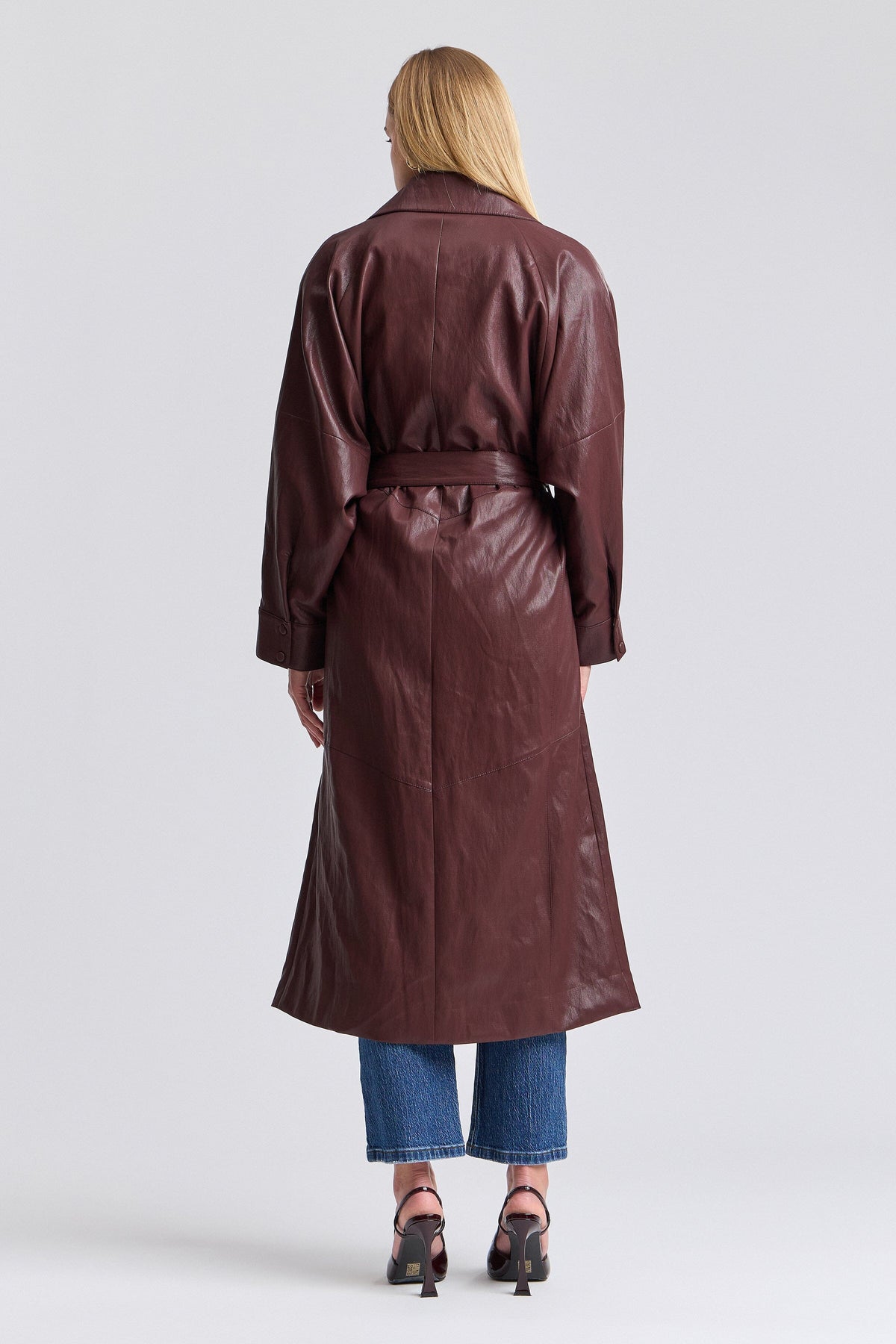 Dolman sleeve red pleather coat with a belt - Shop designer women's cute belted trench coats by Avec Les Filles.