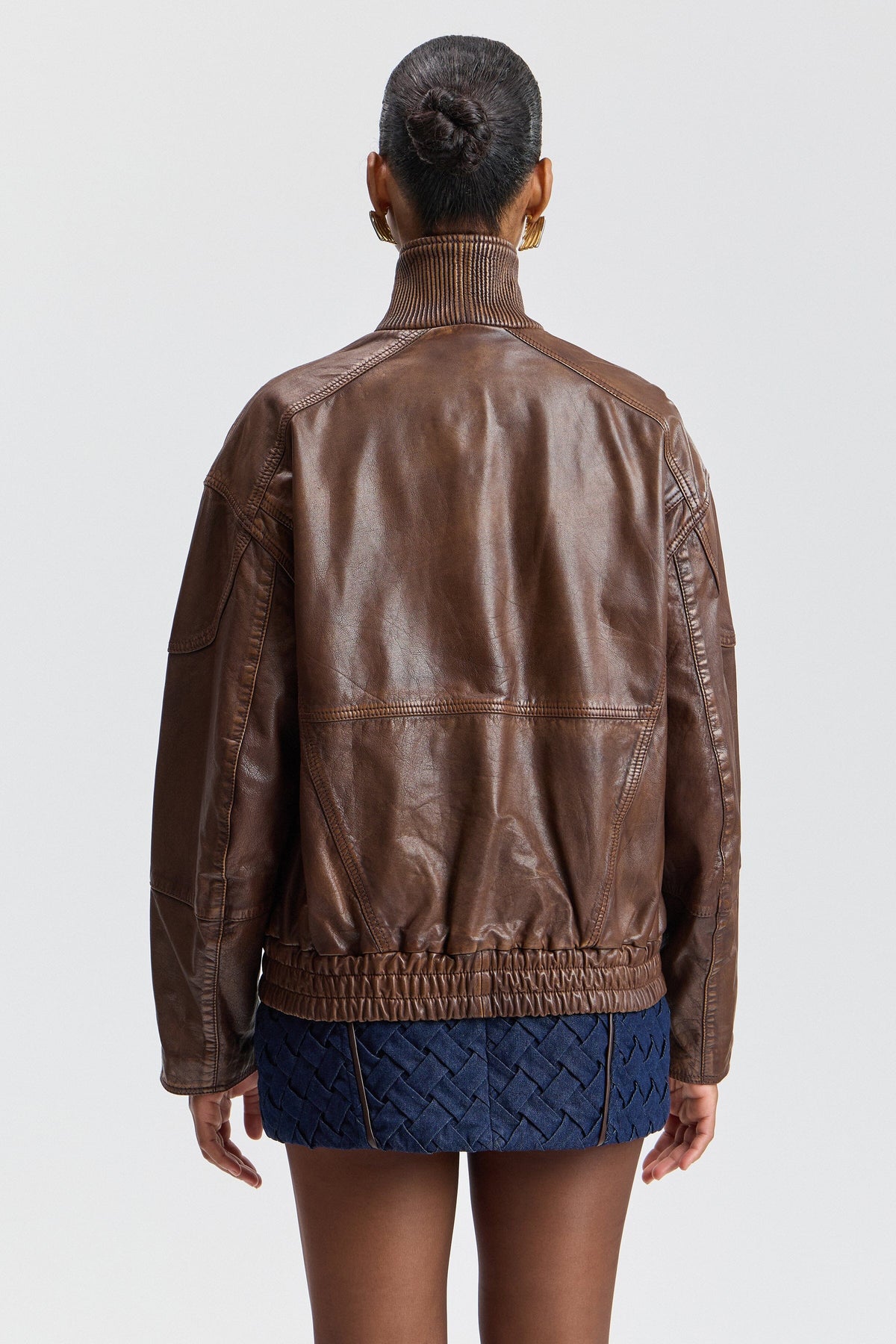 Brown bomber leather jacket in genuine leather - Shop women's cute leather jackets by Avec Les Filles.