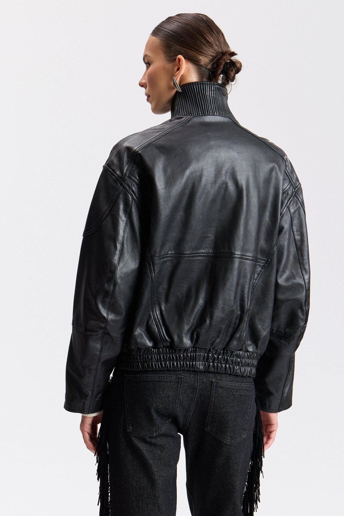 Oversized black jacket in genuine leather - Shop designer women's cute leather jackets by Avec Les Filles.