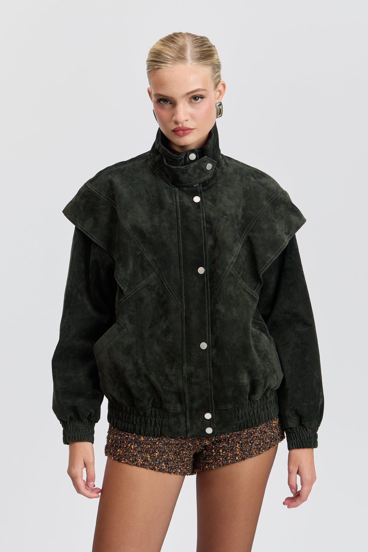 Genuine Suede Layered Yoke Bomber Jacket Coats & Jackets Avec Les Filles 
