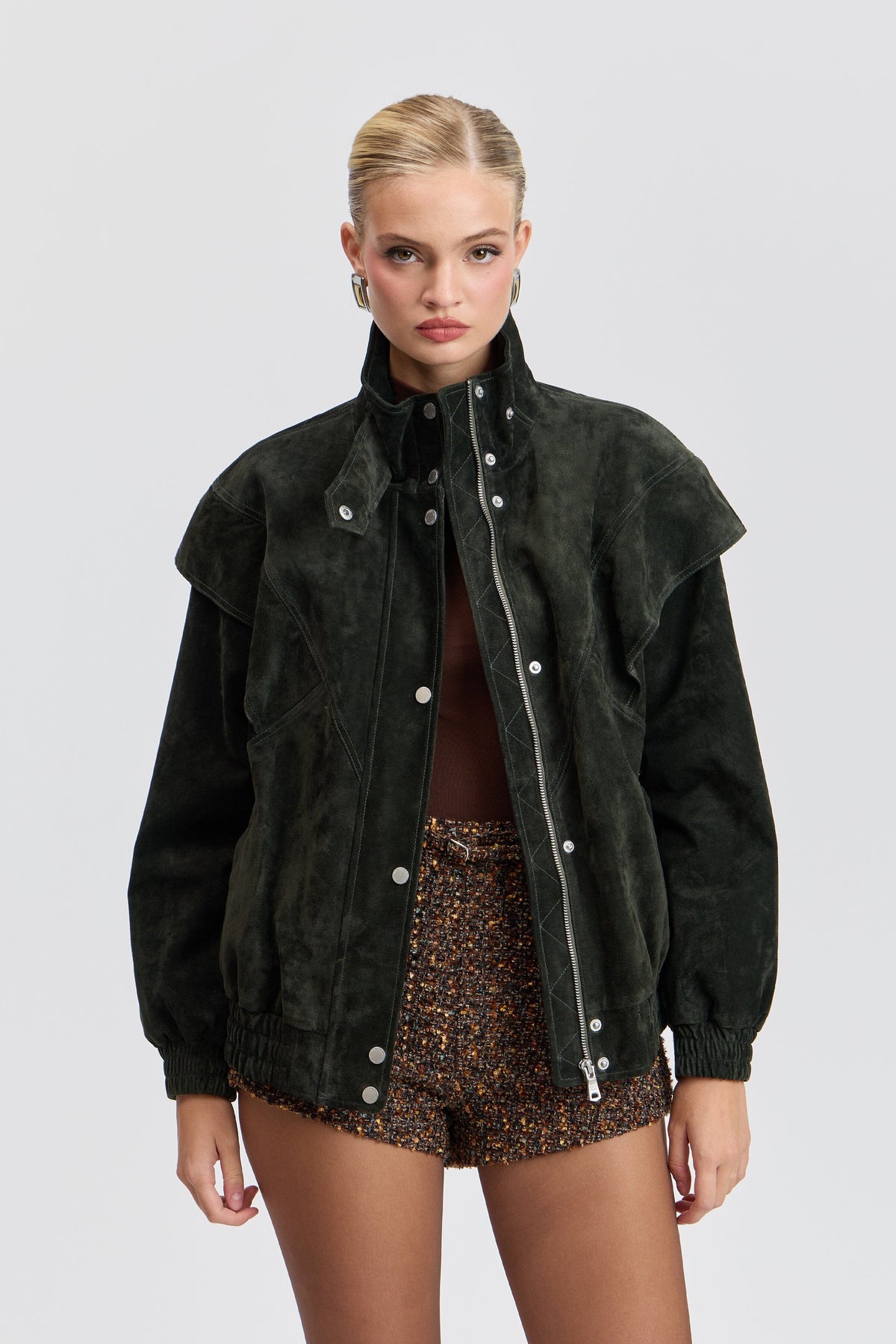 Genuine Suede Layered Yoke Bomber Jacket Coats & Jackets Avec Les Filles 