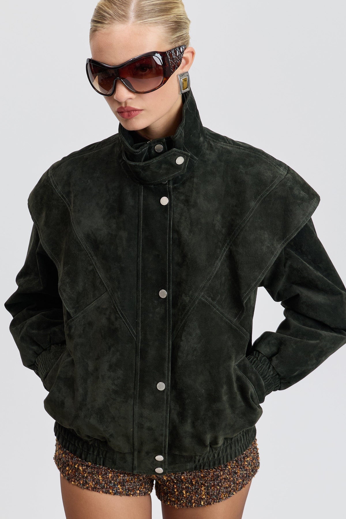 Genuine Suede Layered Yoke Bomber Jacket Coats & Jackets Avec Les Filles 