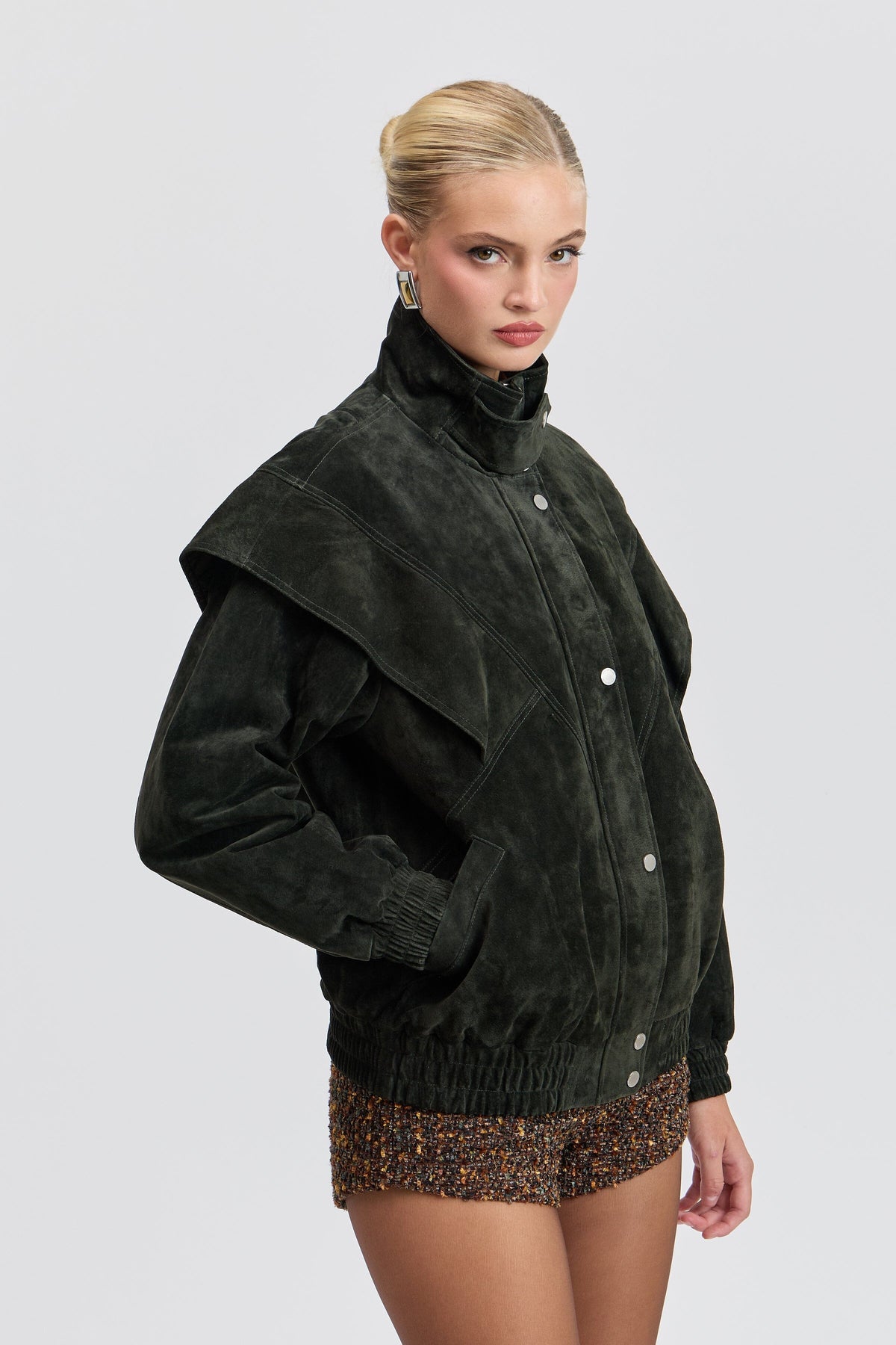 Genuine Suede Layered Yoke Bomber Jacket Coats & Jackets Avec Les Filles 