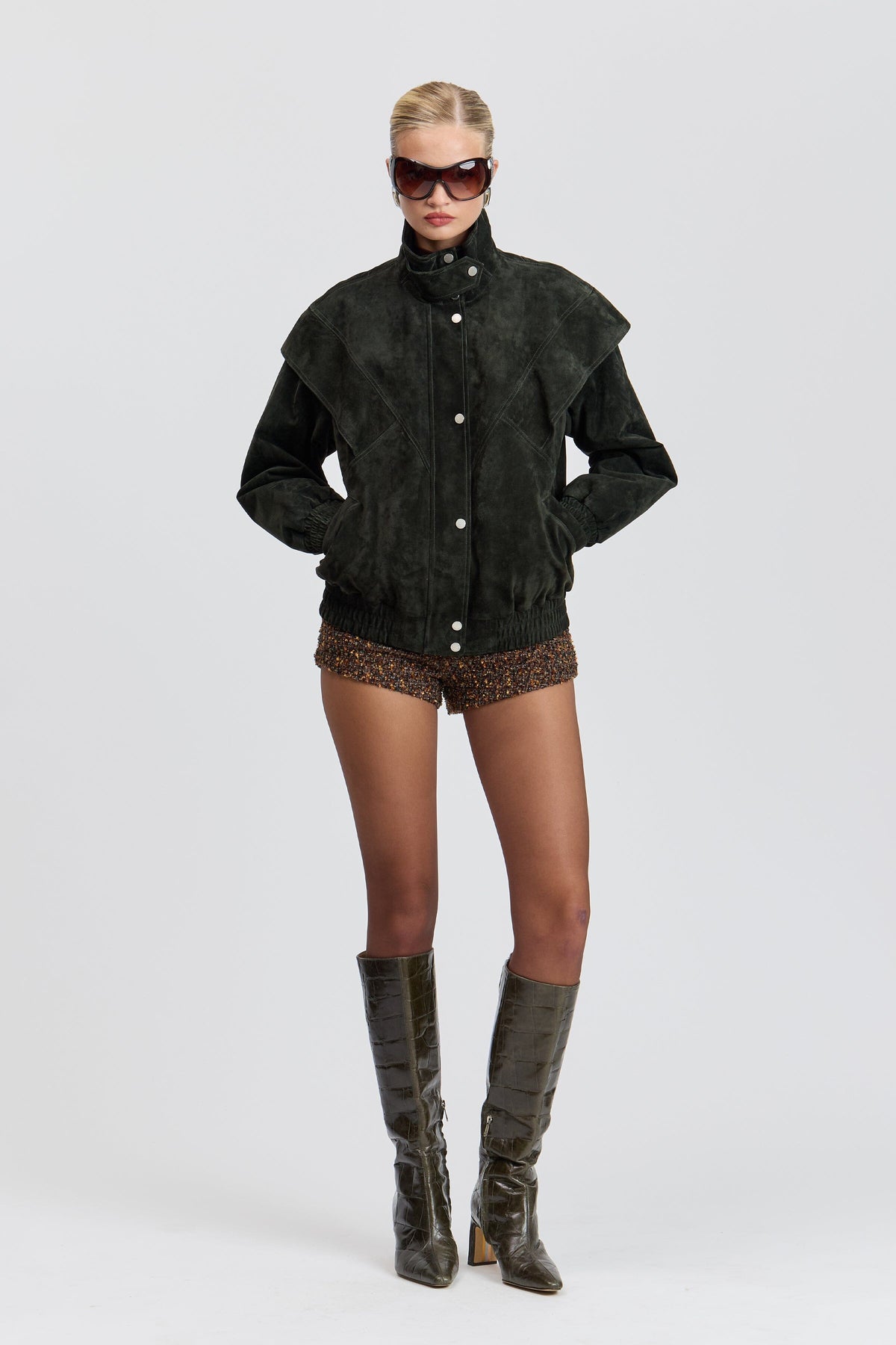 Genuine Suede Layered Yoke Bomber Jacket Coats & Jackets Avec Les Filles 