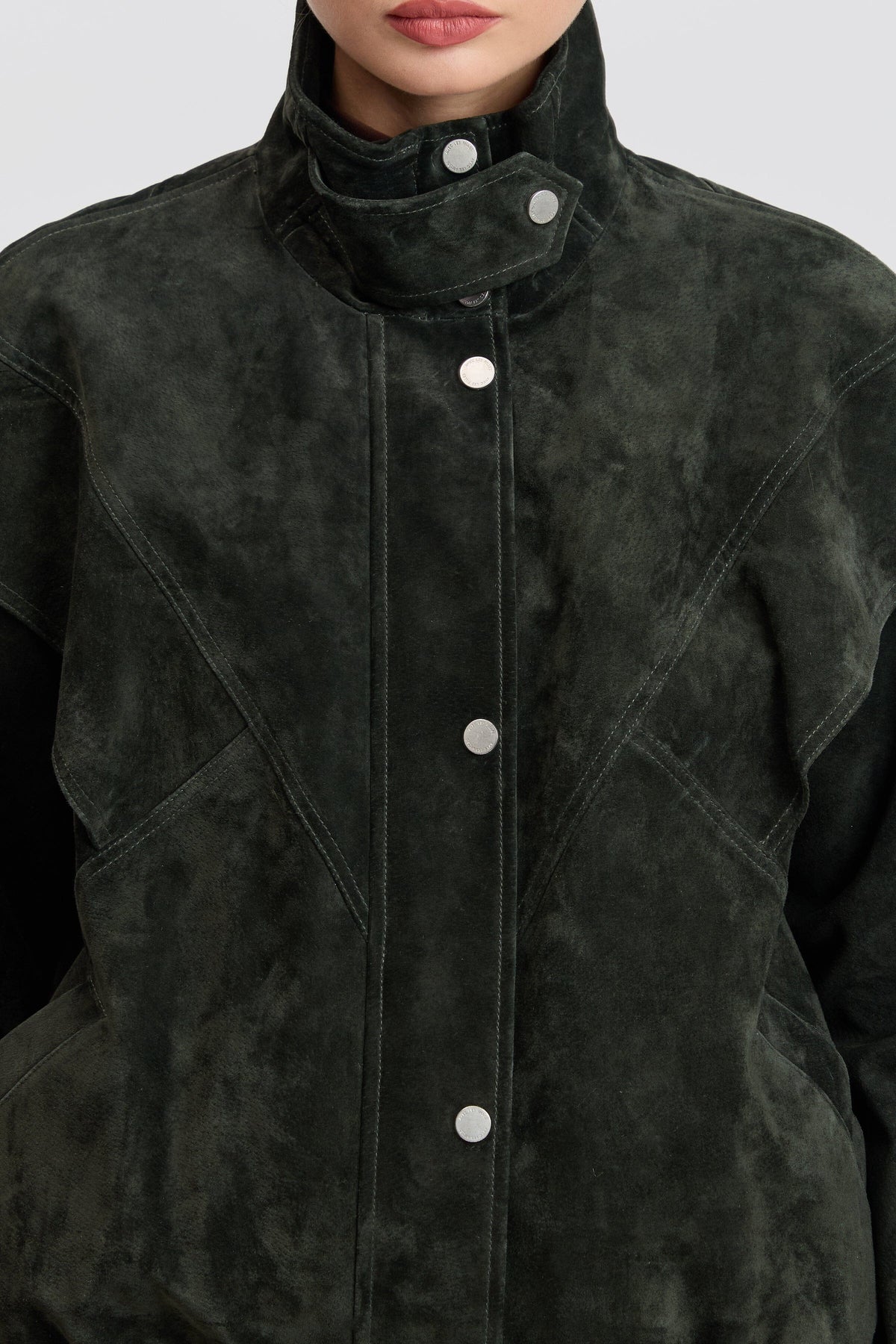 Genuine Suede Layered Yoke Bomber Jacket Coats & Jackets Avec Les Filles 