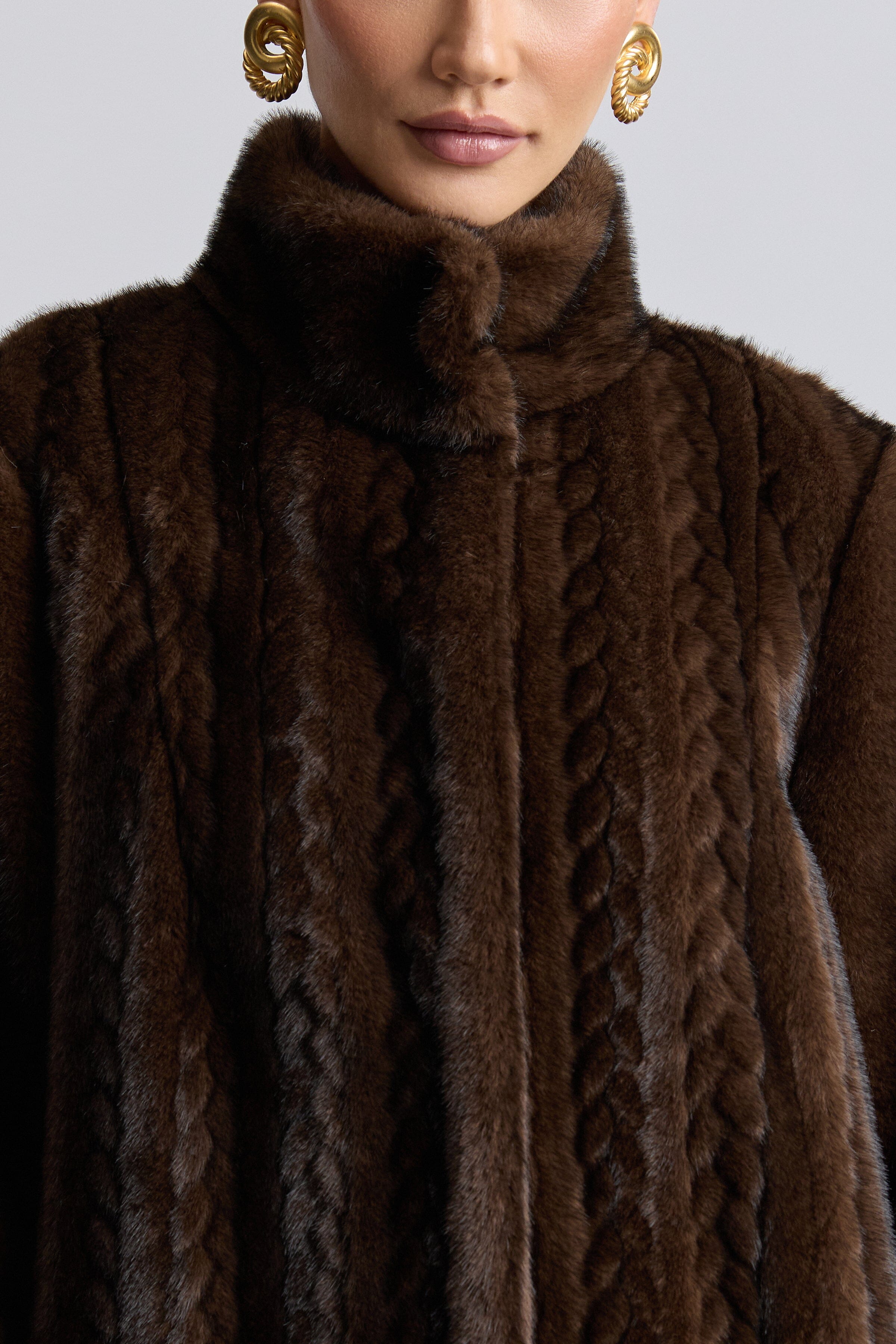 Striped oversized faux fur long brown coat - Shop designer women's long mink coats by Avec Les Filles.