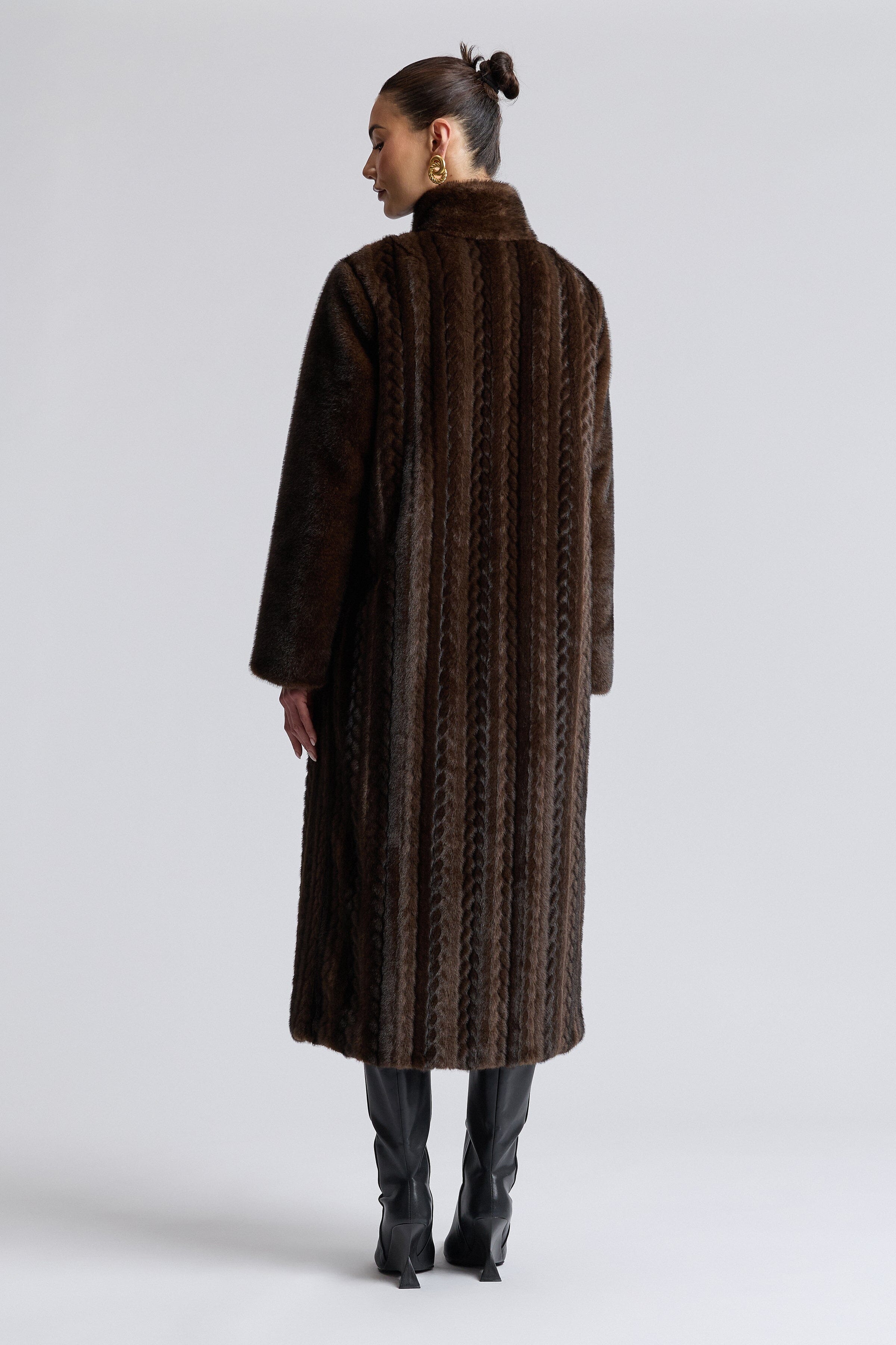 Striped oversized long brown faux fur coat with long sleeves - Shop faux mink coat womens by Avec Les Filles.