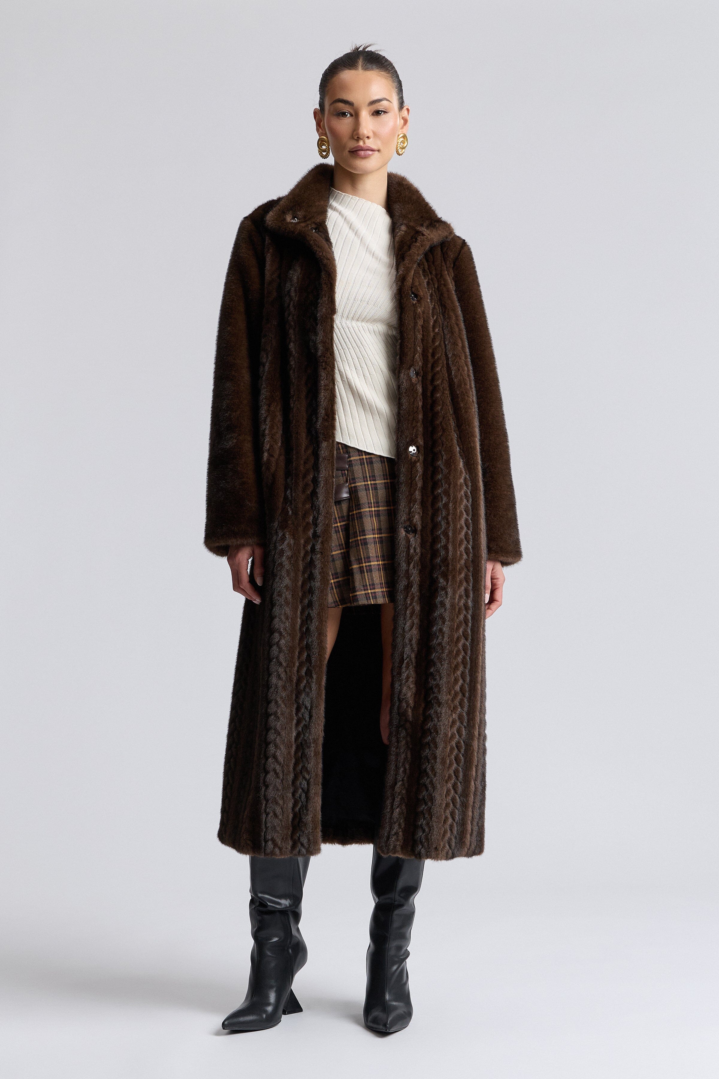 Striped oversized long brown faux fur coat with long sleeves - Shop women's long mink coats by Avec Les Filles.