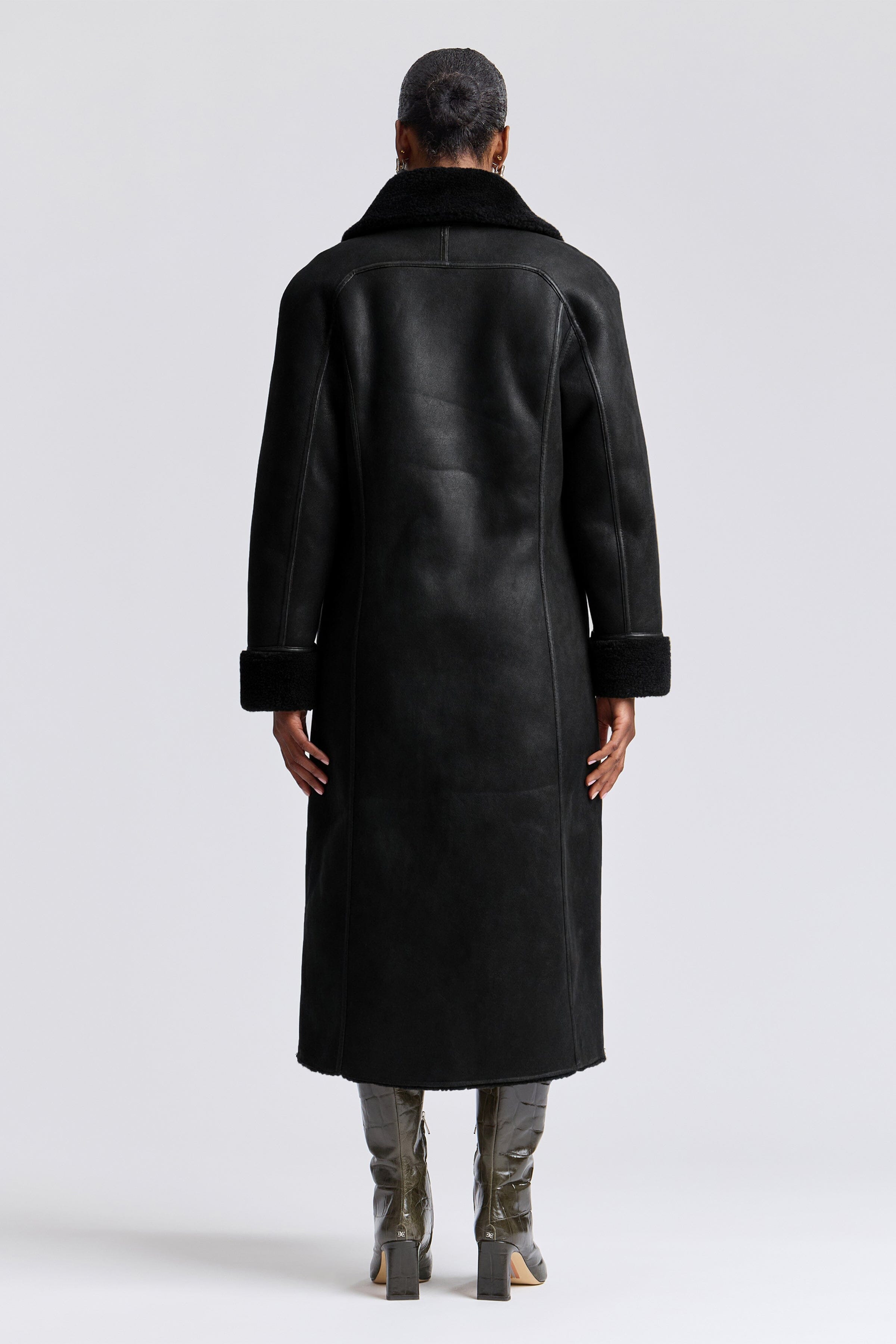 Reversible faux black long coat women with raglan sleeves - Shop designer long maxi coats by Avec Les Filles.