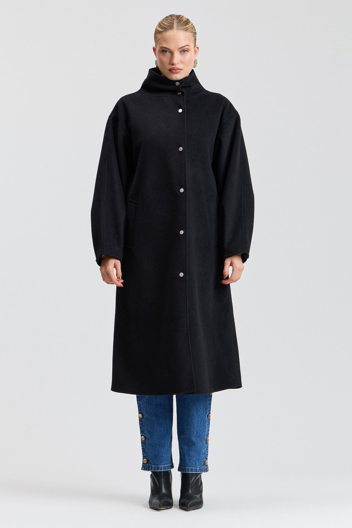 Double Faced Faux Wool Oversized Cocoon Coat - Black Coats & Jackets Avec Les Filles Black XS 