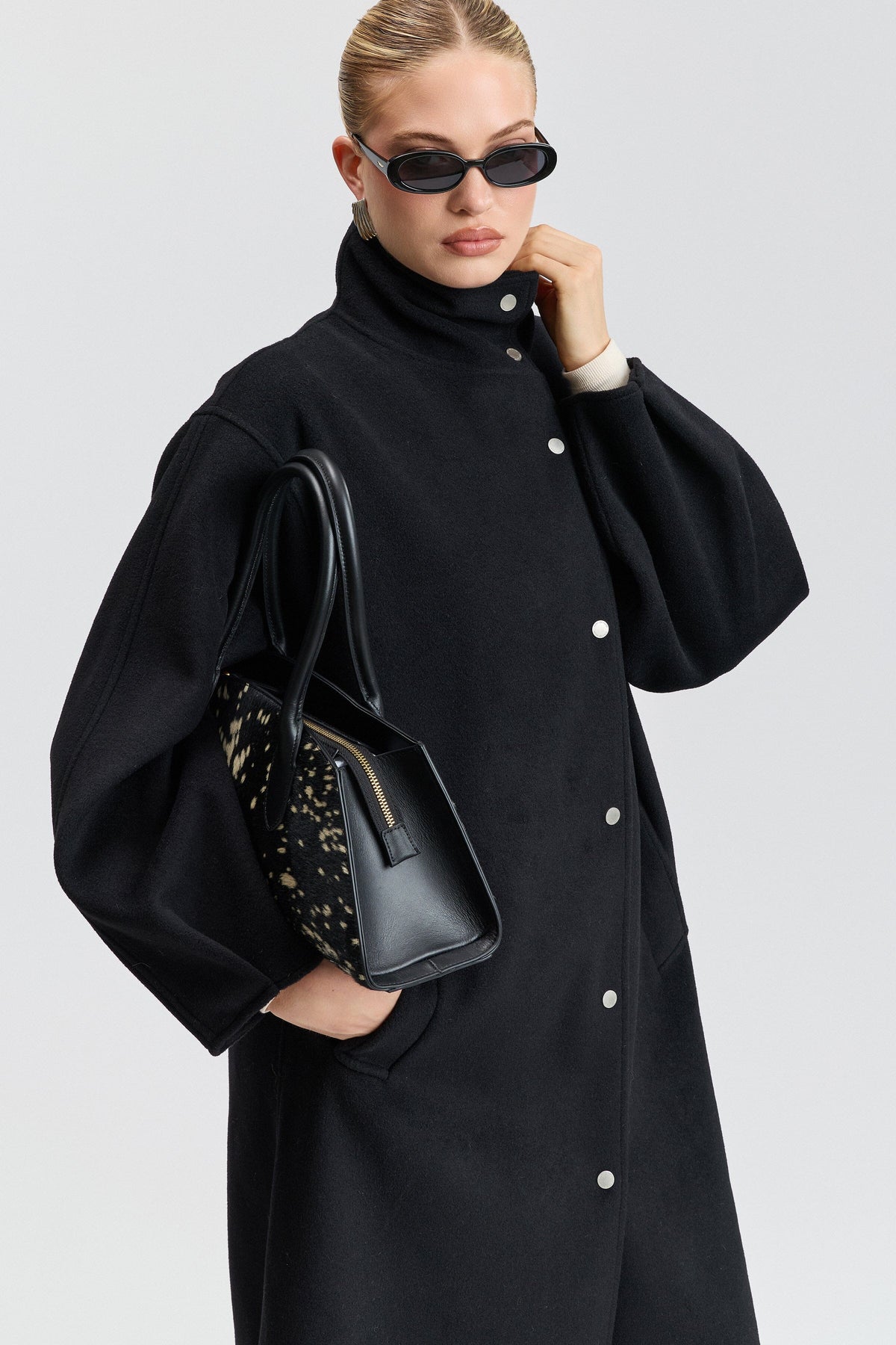 Double Faced Faux Wool Oversized Cocoon Coat - Black Coats & Jackets Avec Les Filles 