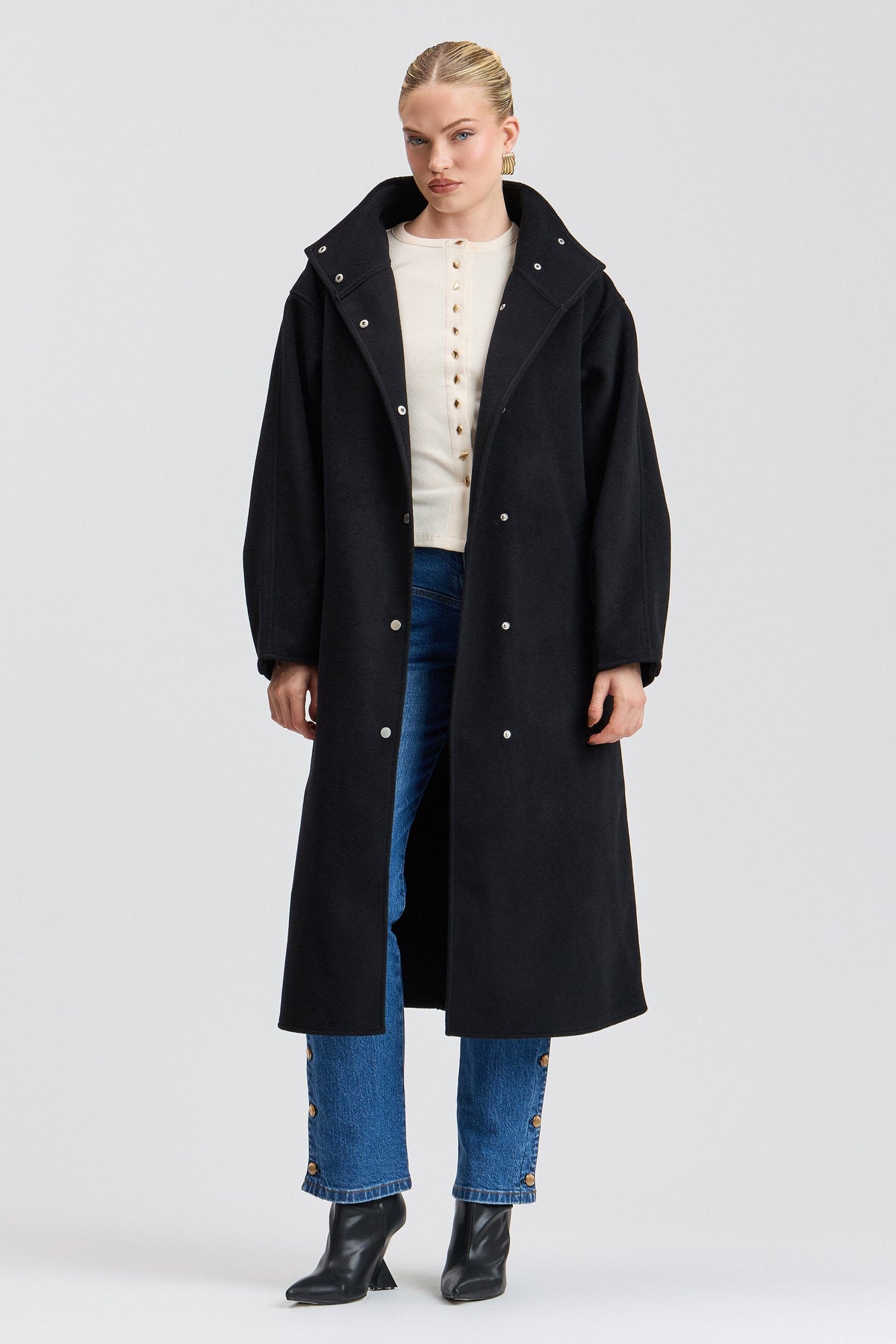 Double Faced Faux Wool Oversized Cocoon Coat - Black Coats & Jackets Avec Les Filles 