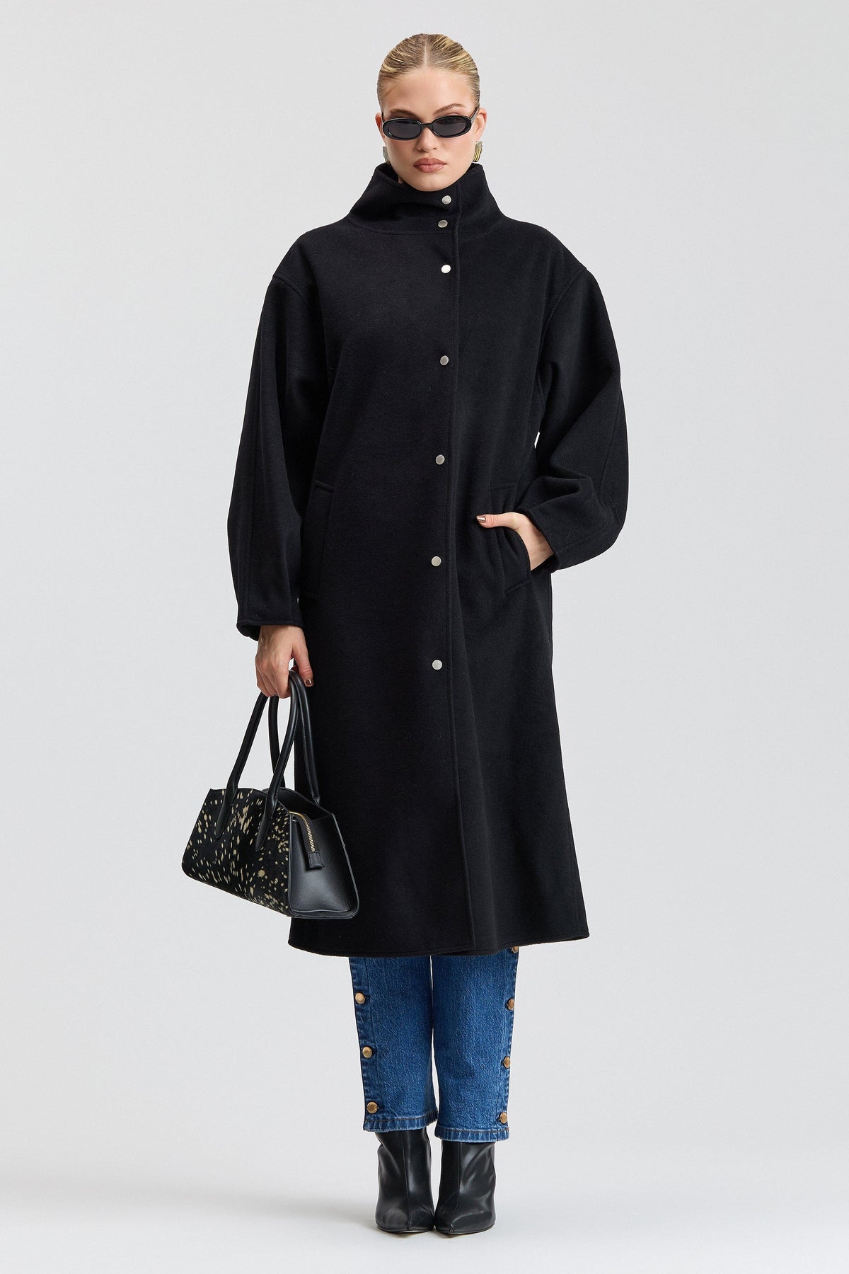 Double Faced Faux Wool Oversized Cocoon Coat - Black Coats & Jackets Avec Les Filles 