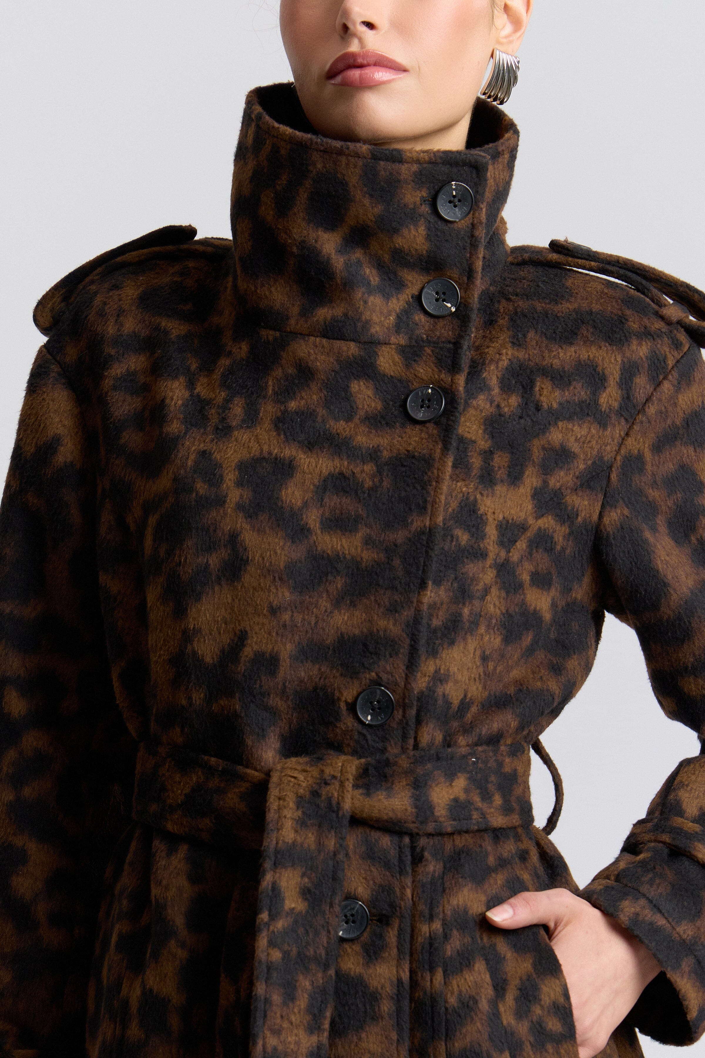 Brown leopard-print long trench coat with funnel neck - Shop women's trench coats by Avec Les Filles.