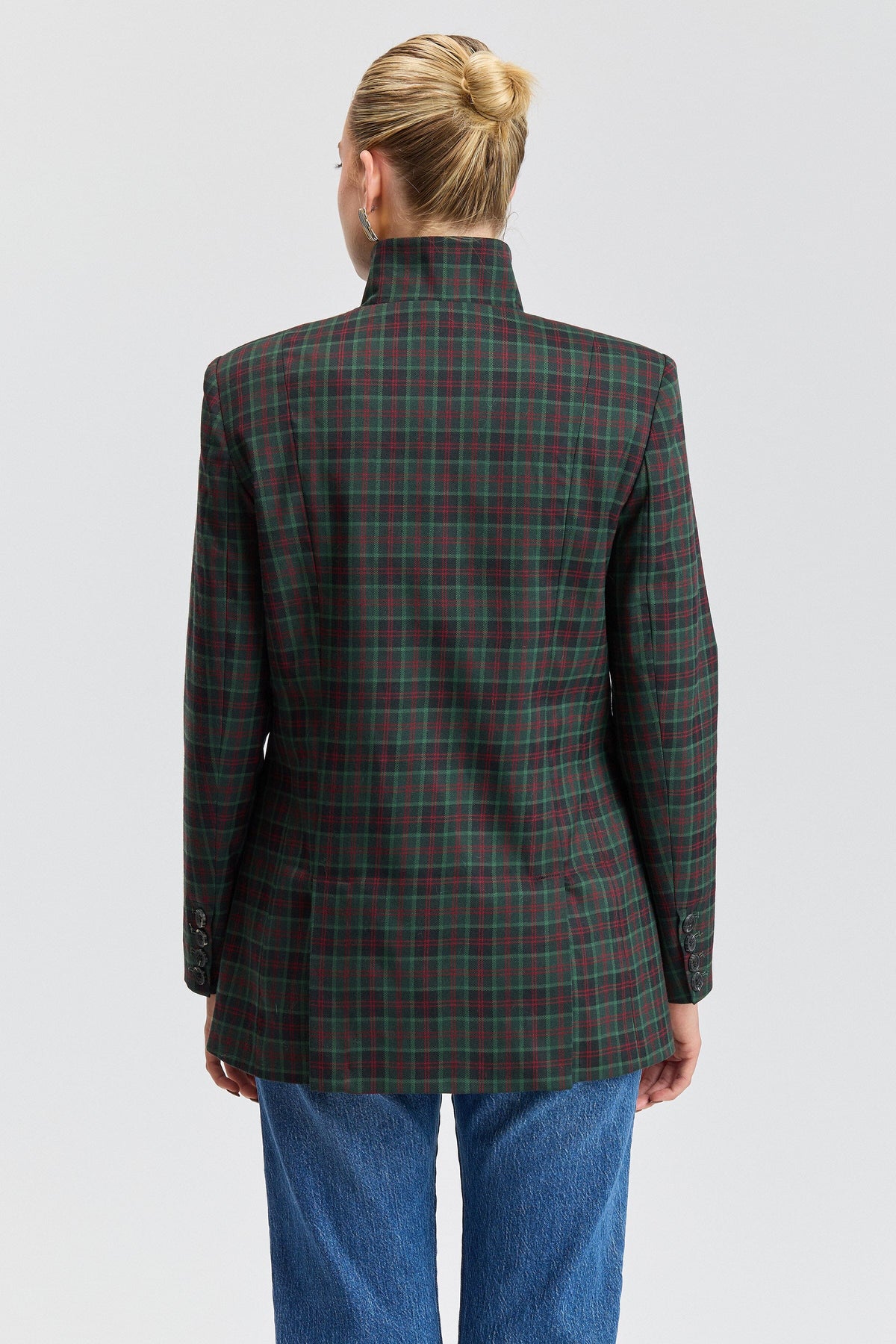 Stand Collar Plaid Blazer Coats & Jackets Avec Les Filles 