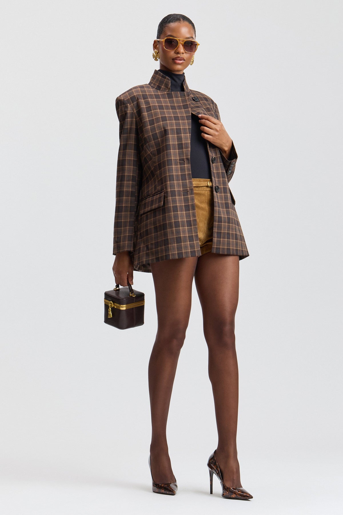 Stand Collar Plaid Blazer Coats & Jackets Avec Les Filles 
