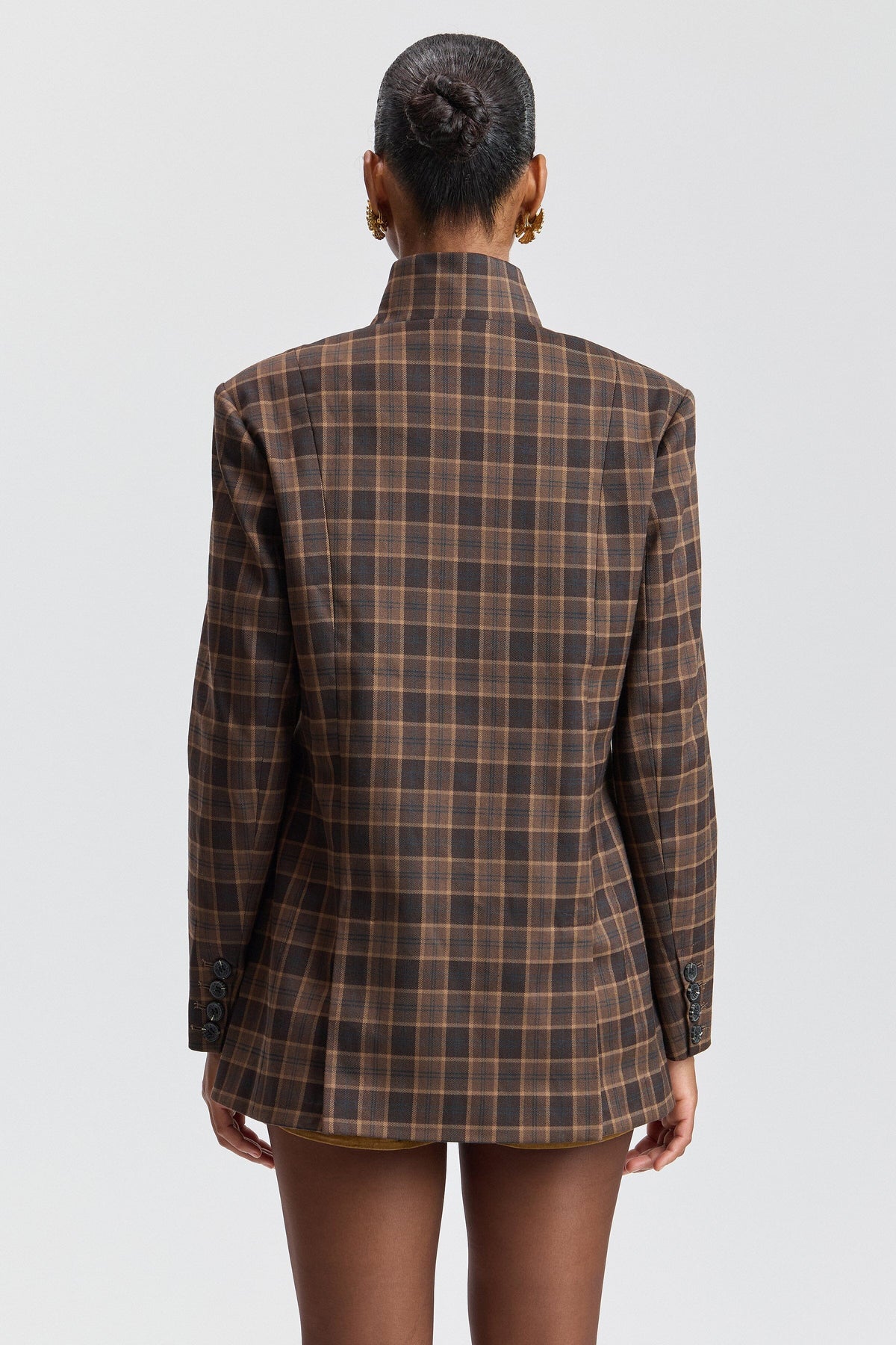 Stand Collar Plaid Blazer Coats & Jackets Avec Les Filles 