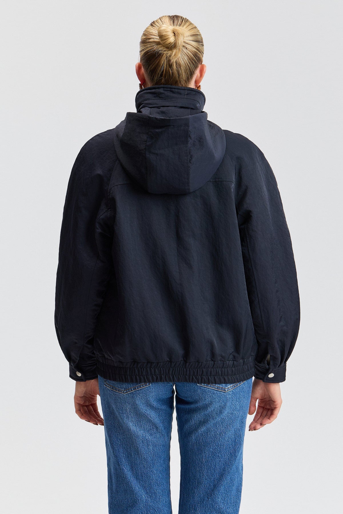 Navy blue hooded lightweight bomber jacket in a cotton blend - Shop women's cute bomber jackets by Avec Les Filles.