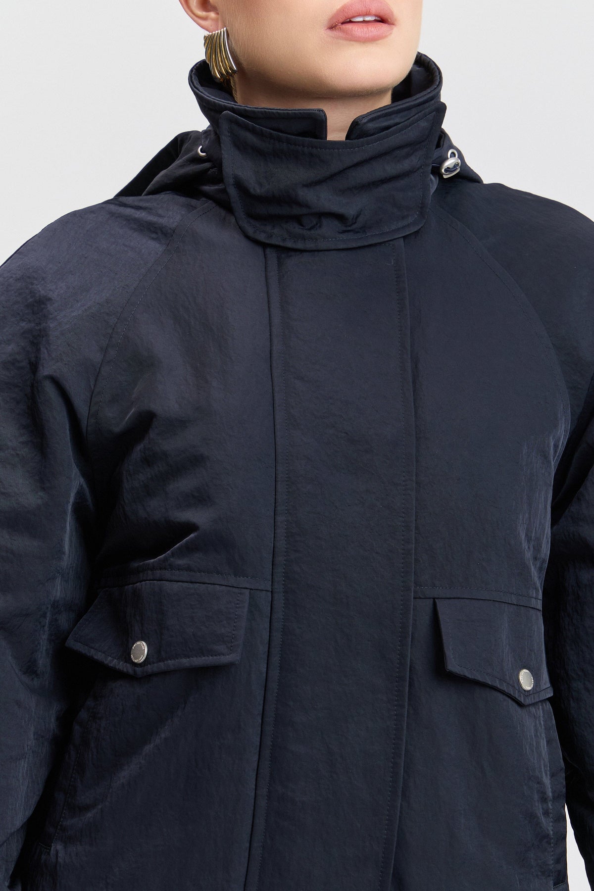 Navy blue women bomber jacket with a snap button - Shop designer bomber jackets by Avec Les Filles.