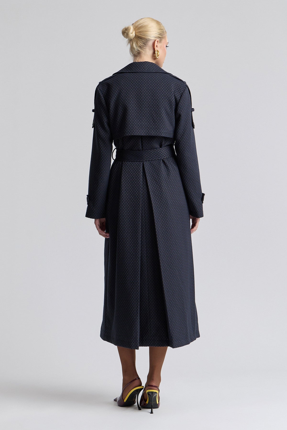 Oversized double-breasted jacquard navy trench coat - Shop navy trench coat ladies by Avec Les Filles.