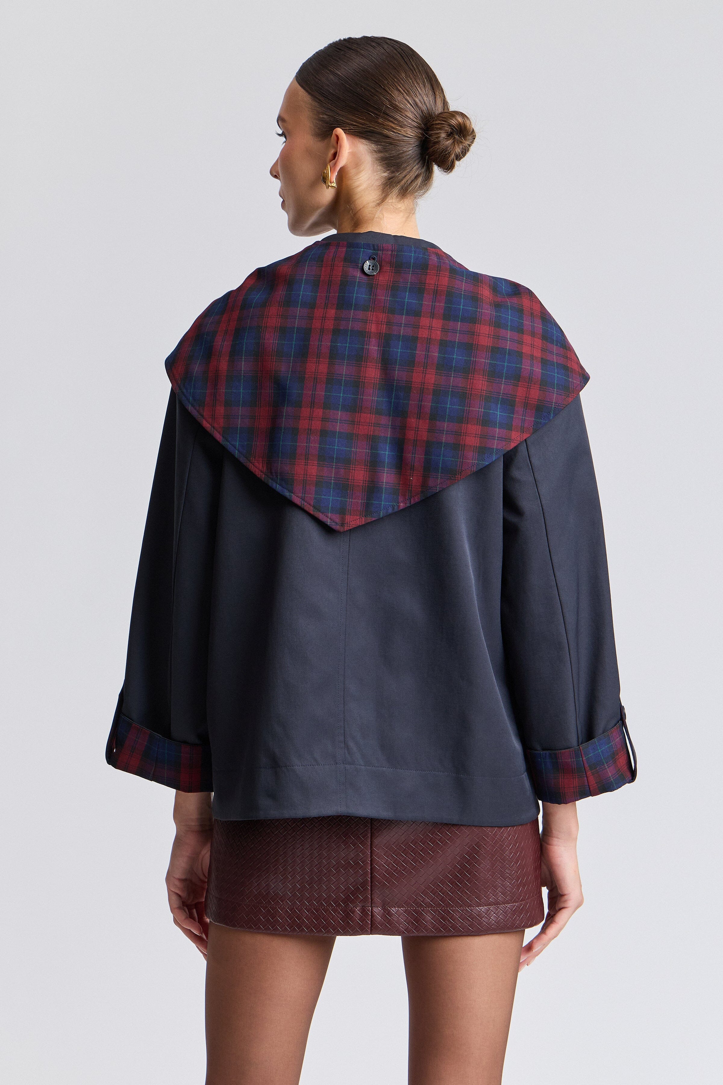 Reversible plaid jacket in a cotton blend with detachable plaid scarf - Shop women's cute jackets by Avec Les Filles.