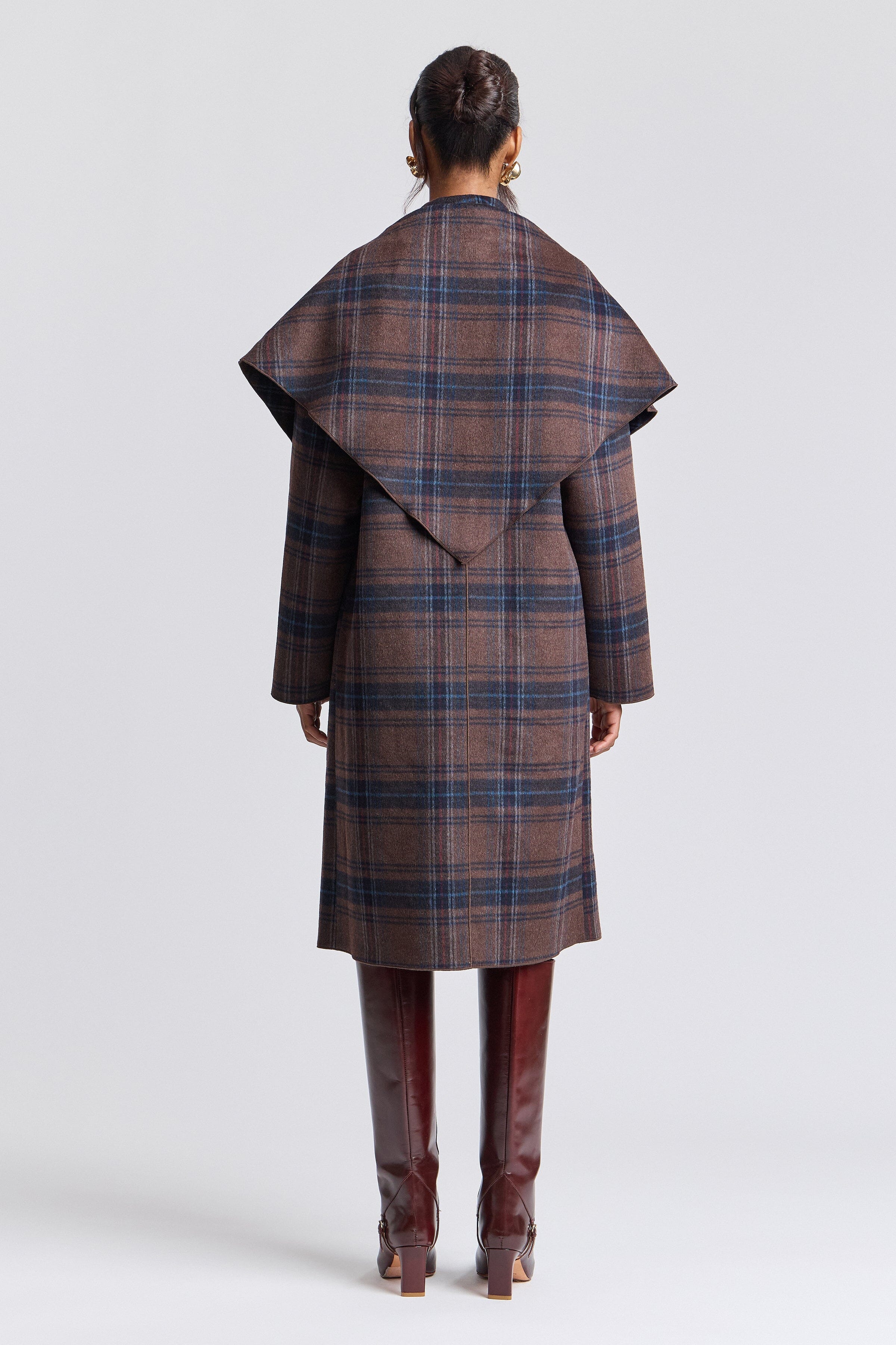 Double-breasted plaid removable scarf wool blend coat​ - Shop women's long plaid coats by Avec Les Filles.
