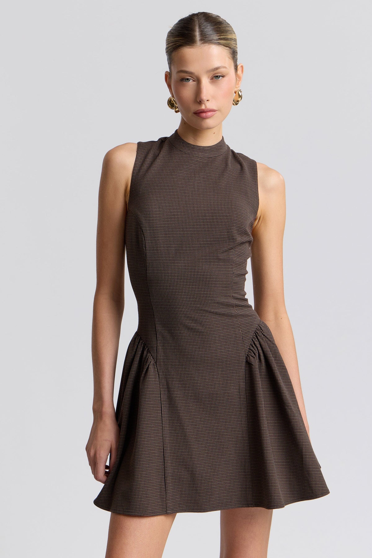 Stretch Plaid Drop-Waist Flounce Mini Dress Dresses Avec Les Filles 
