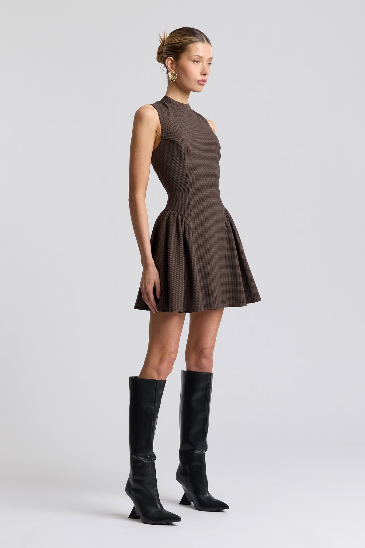 Stretch Plaid Drop-Waist Flounce Mini Dress Dresses Avec Les Filles 
