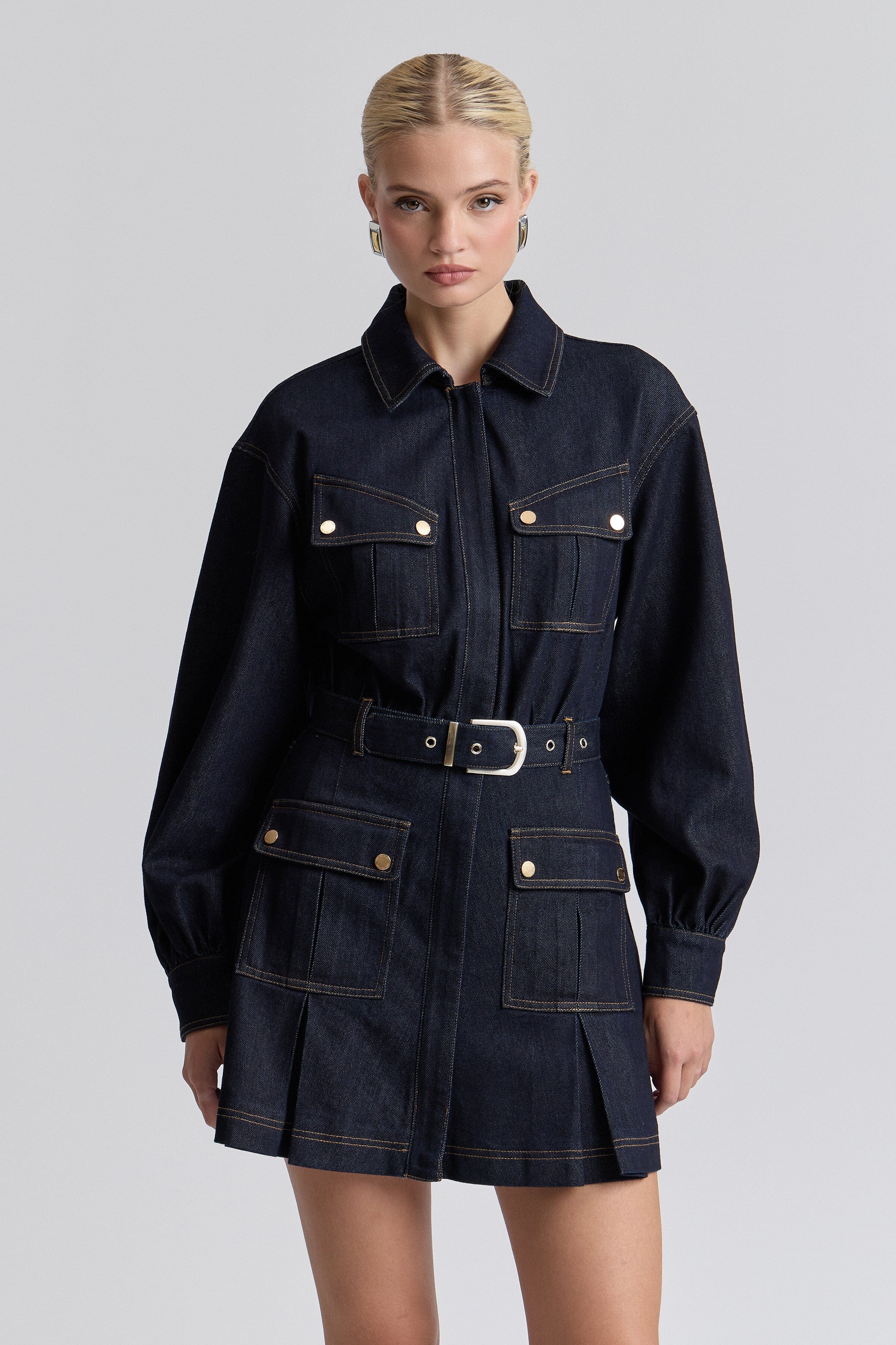 Indigo blue oversized mini denim dress women with removable belt - Shop cute denim mini dresses by Avec Les Filles.
