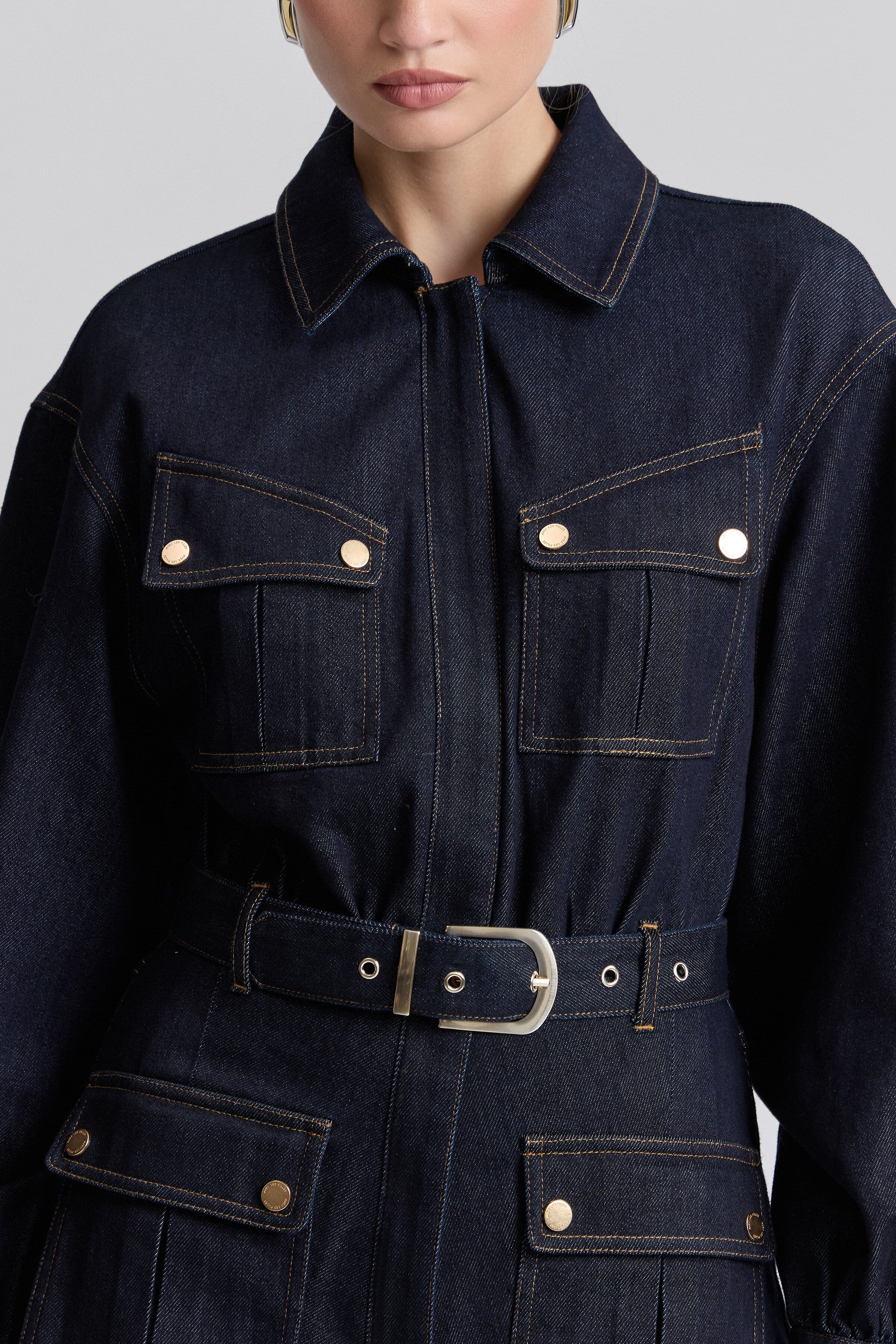 Indigo blue oversized denim mini shirt dress with removable belt - Shop women's denim mini dresses by Avec Les Filles.