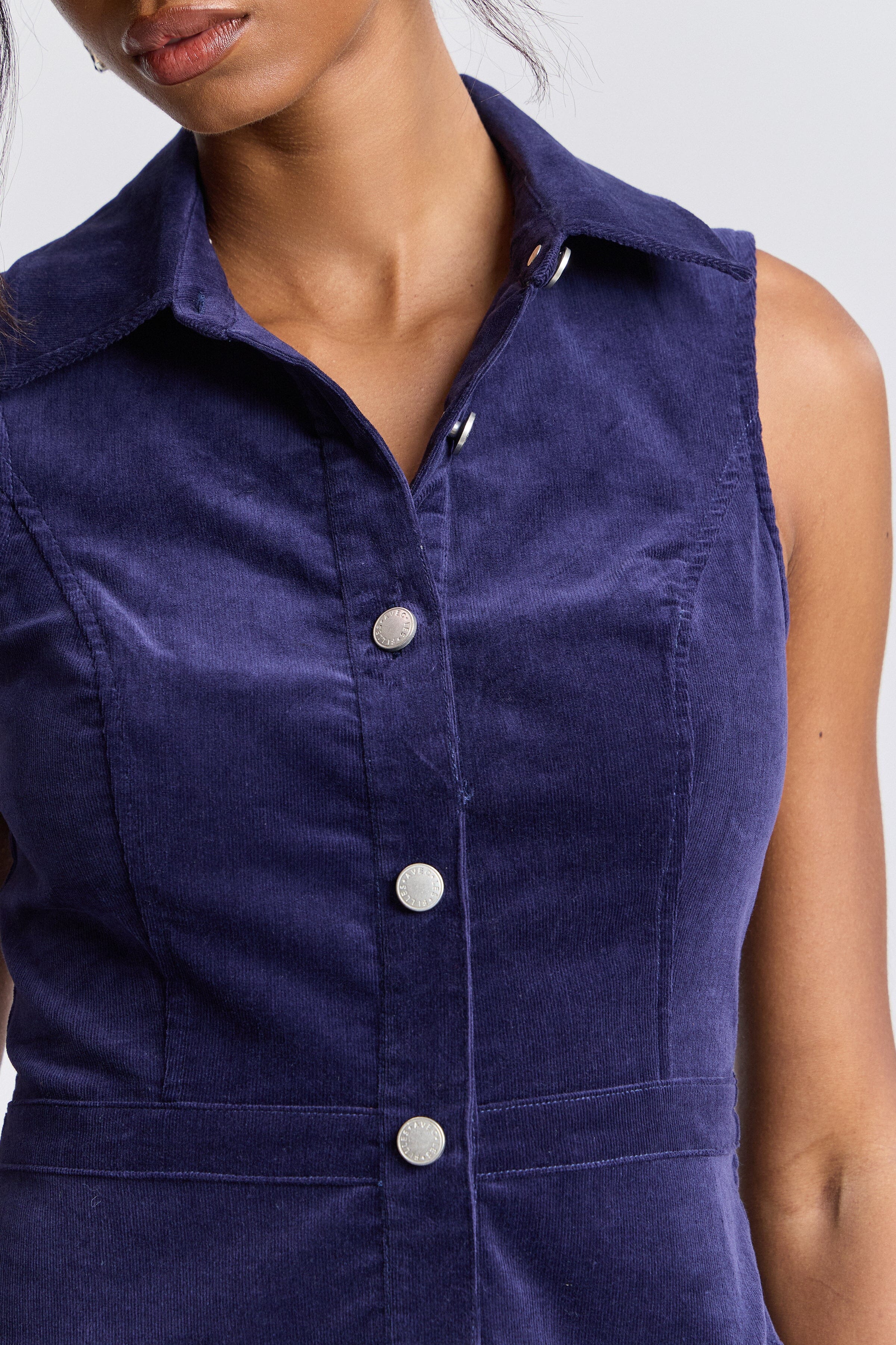 Drop-waist stretch sleeveless mini navy blue dress in cotton blend - Shop women's mini dresses by Avec Les Filles.
