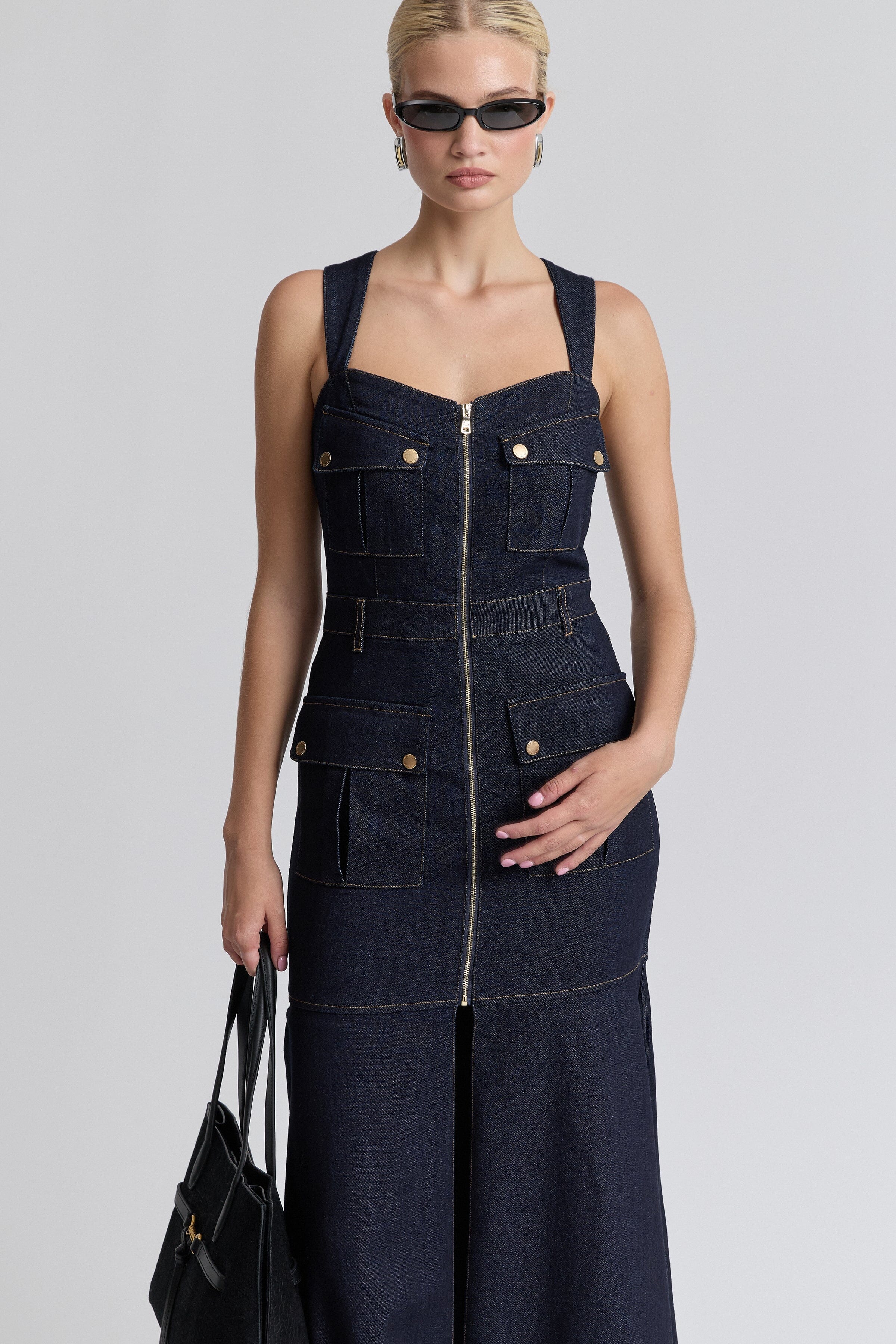 Indigo denim maxi dress, sleeveless and sweetheart bodice - Shop cute denim dresses for women by Avec Les Filles