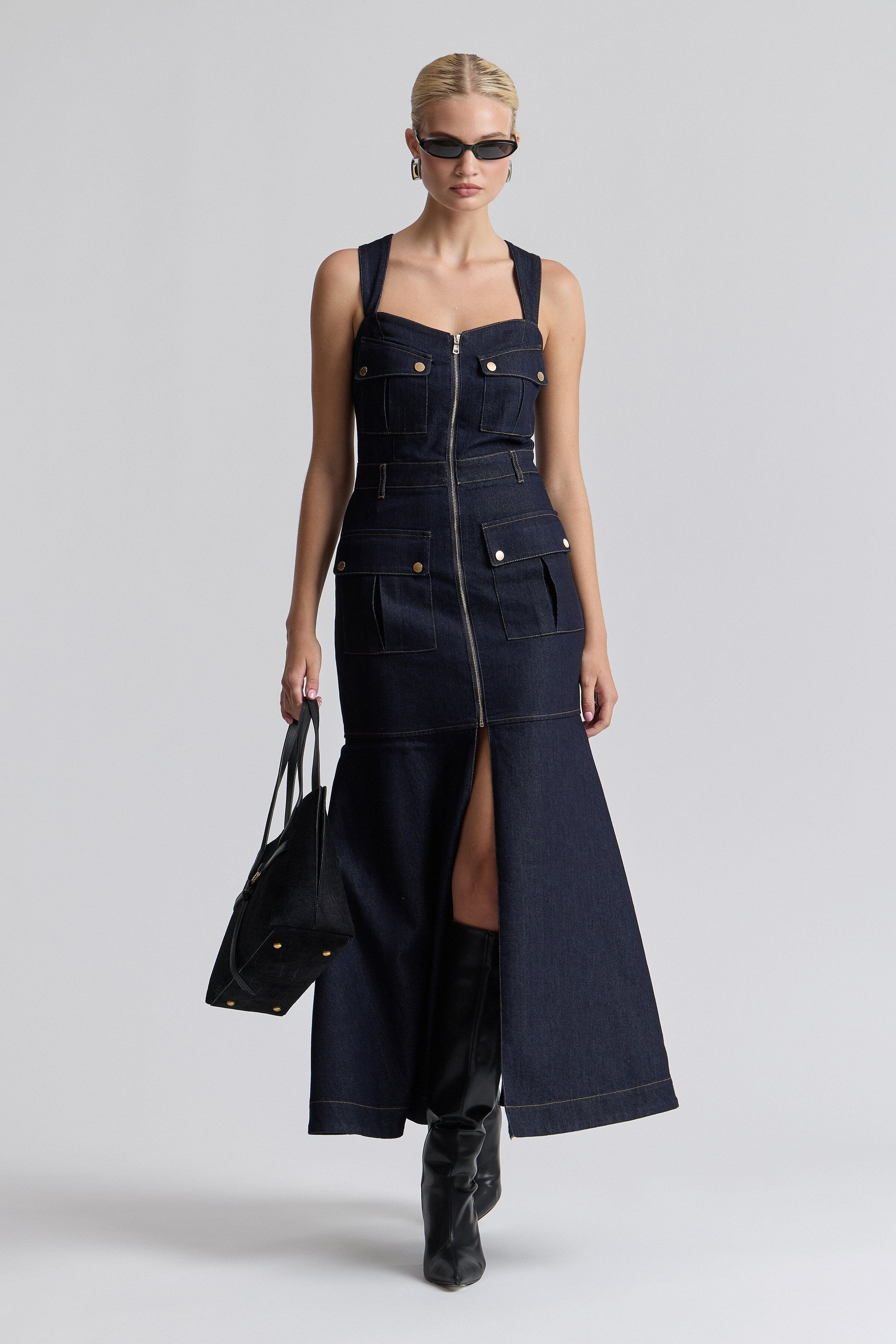 Indigo cute denim dress, sleeveless and sweetheart bodice - Shop cute denim dresses for women by Avec Les Filles