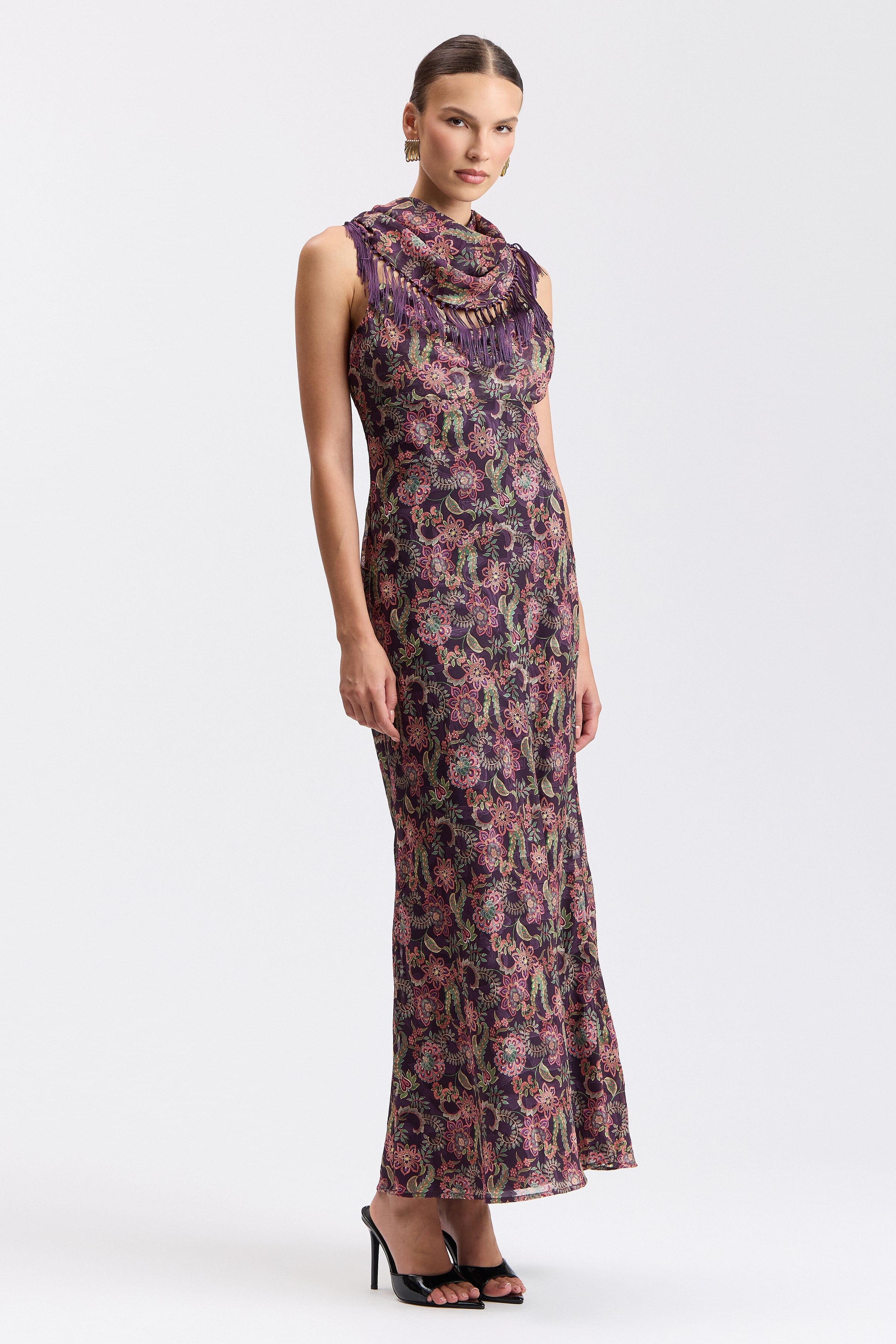 floral paisley maxi dress with scarf and adjustable straps - Shop women's printed maxi dresses by Avec Les Filles.