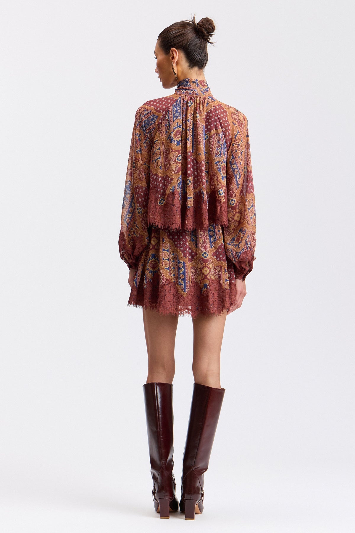 Flared printed mini dress colorful with long sleeves - Shop designer women's cute mini dresses by Avec Les Filles.