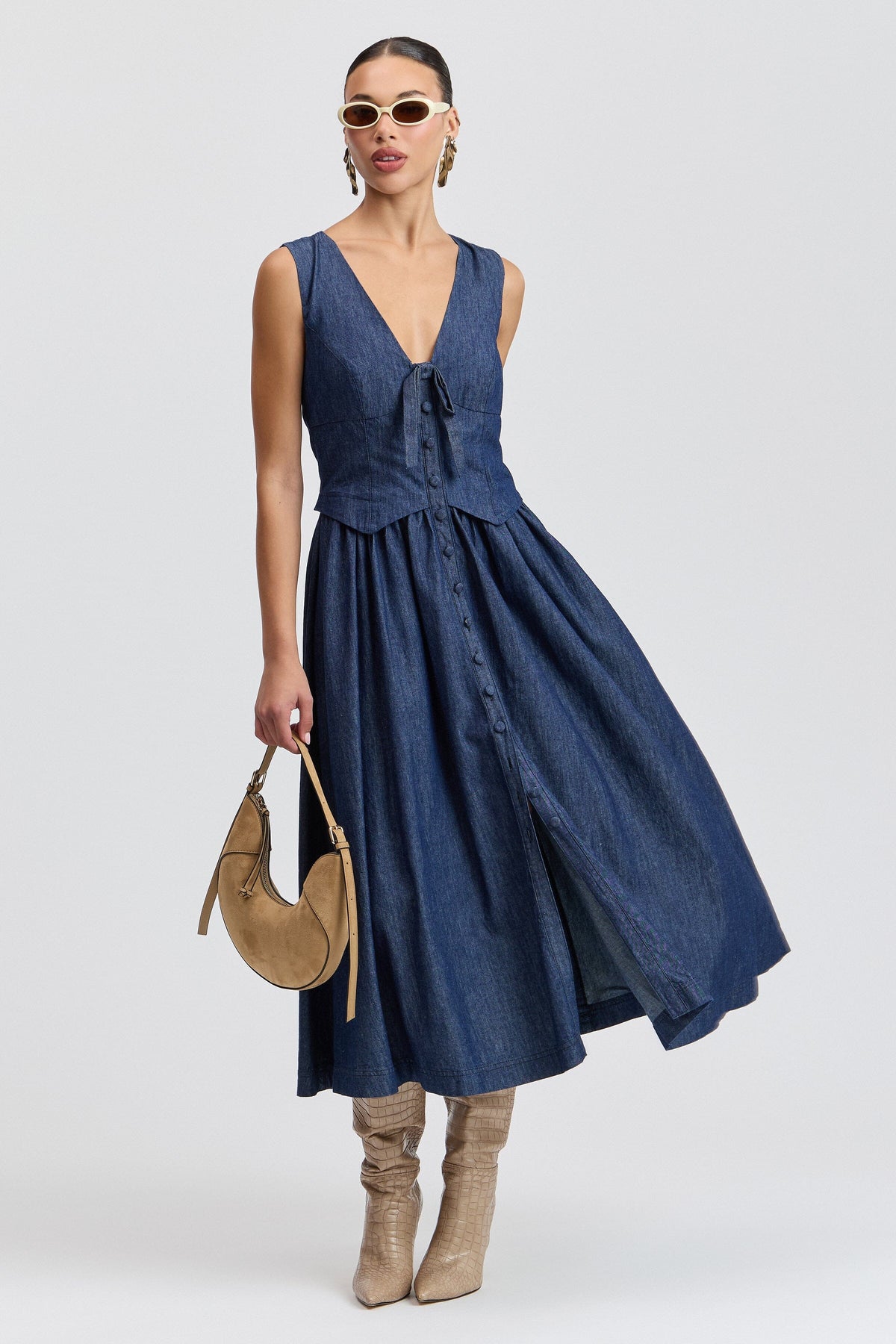 Denim Drop-Waist Maxi Dress Dresses Avec Les Filles 