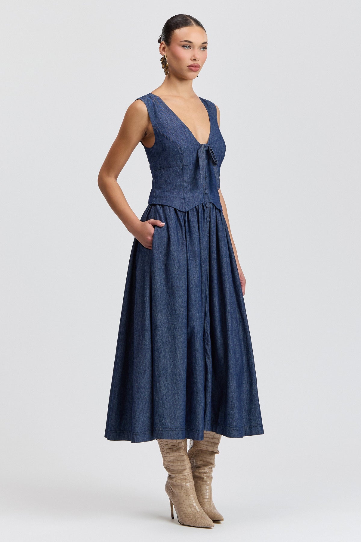 Denim Drop-Waist Maxi Dress Dresses Avec Les Filles 