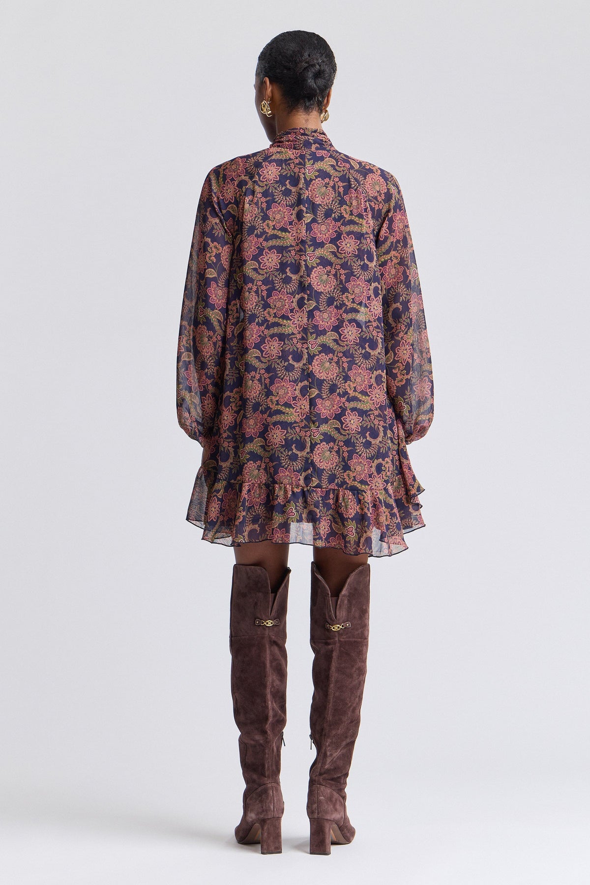 Paisley chiffon mini dress flowy with long sleeves - Shop women's cute mini floral dresses by Avec Les Filles.