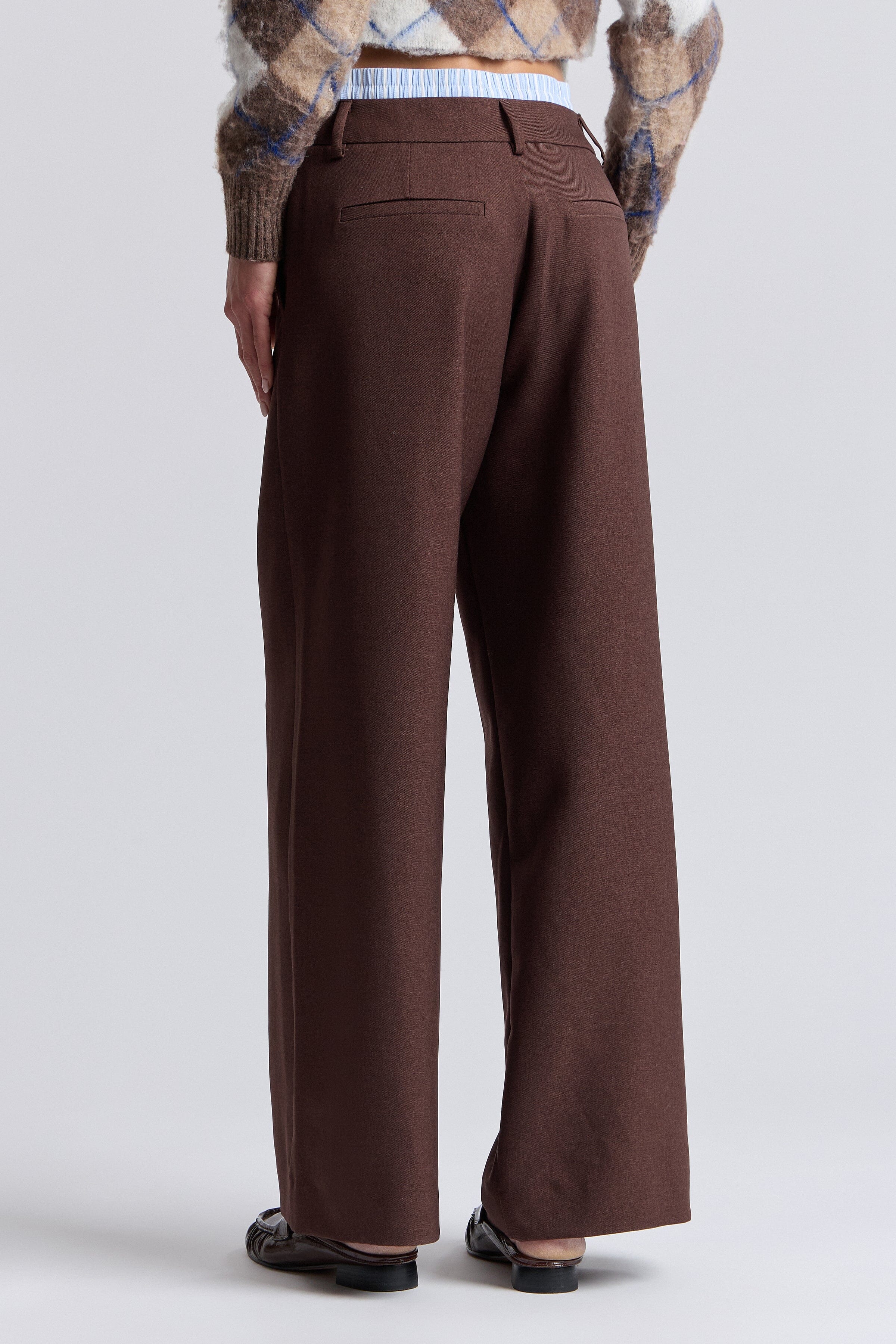 Layered waistband brown wide leg pants - Shop designer womens brown pants by Avec Les Filles.