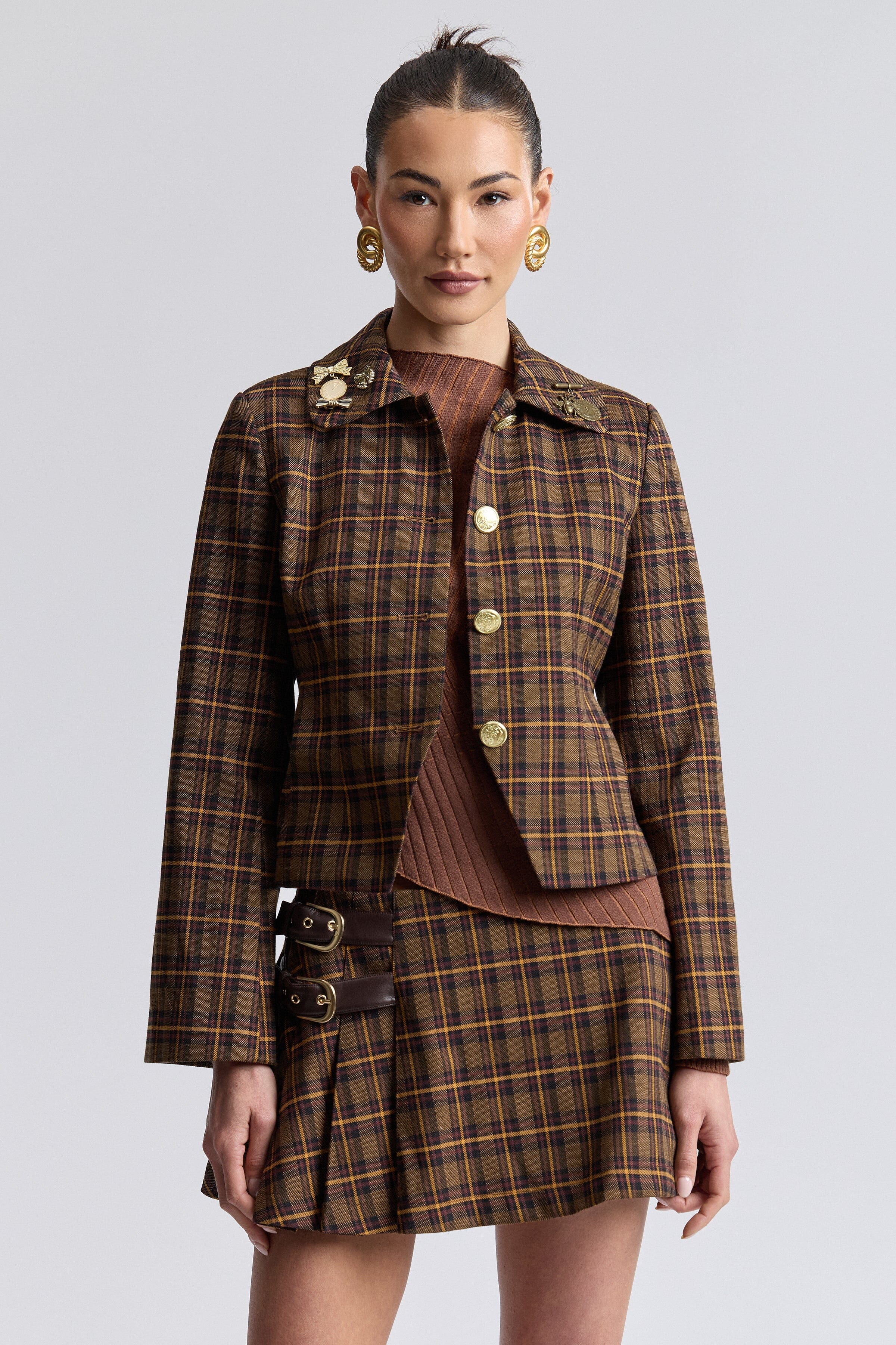 Novelty Pin Plaid Jacket Avec Les Filles 