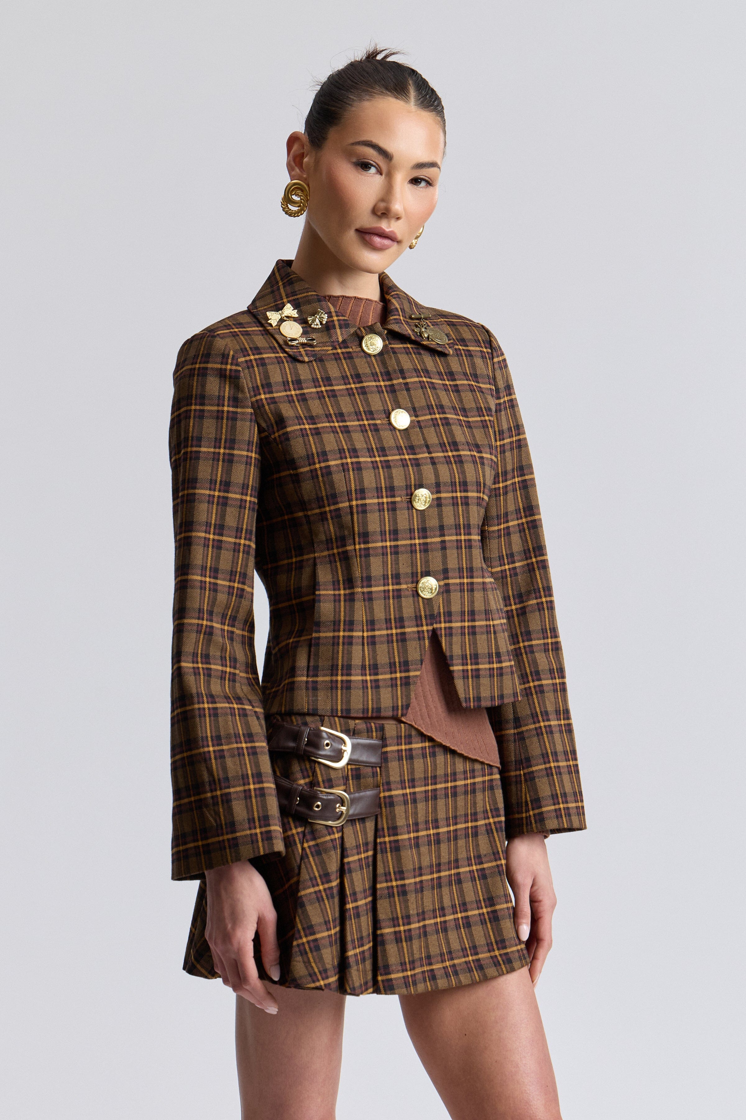Novelty Pin Plaid Jacket Avec Les Filles 