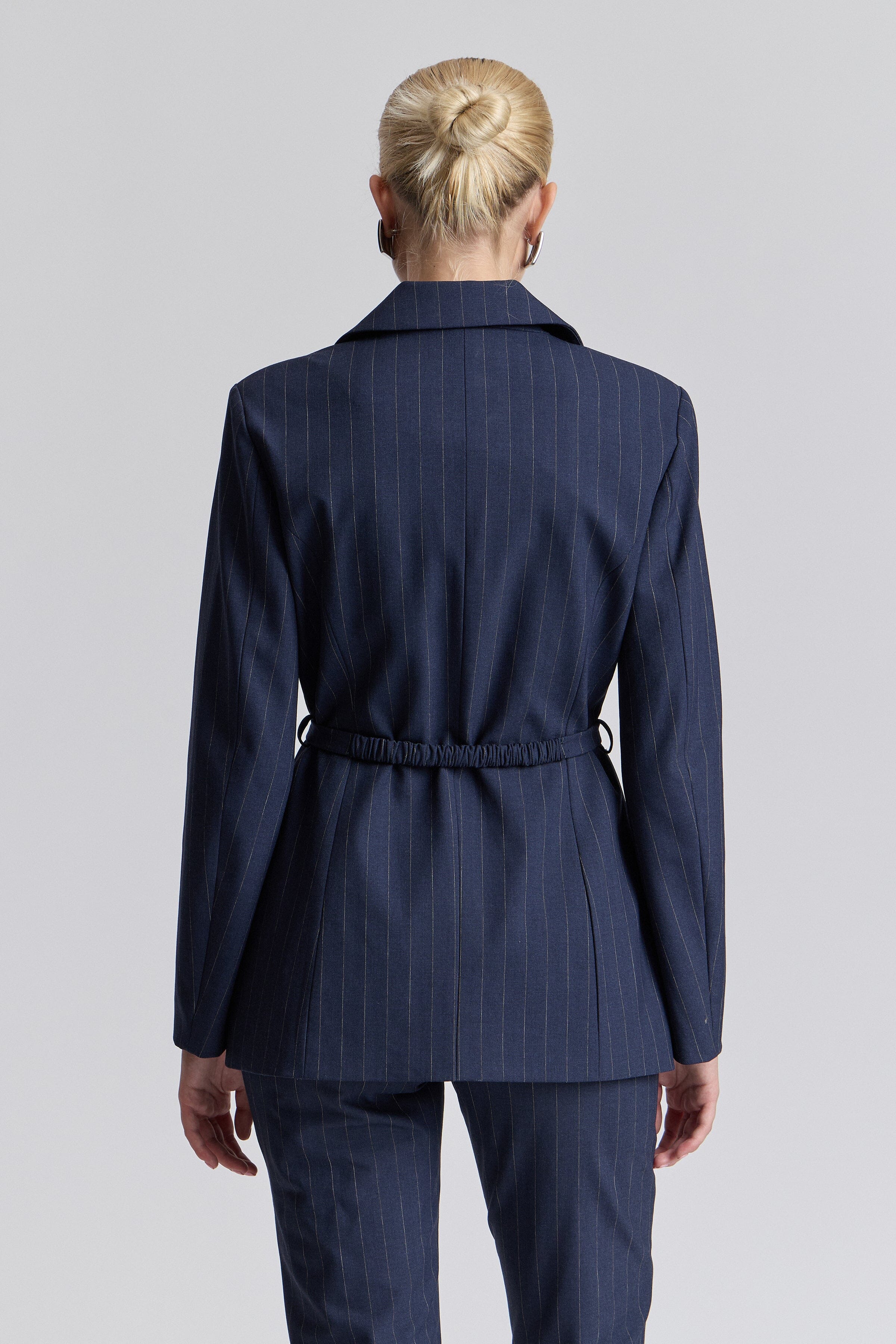 womens navy pinstripe blazer​ with long sleeves and a removable belt - Shop cute blazer jackets by Avec Les Filles