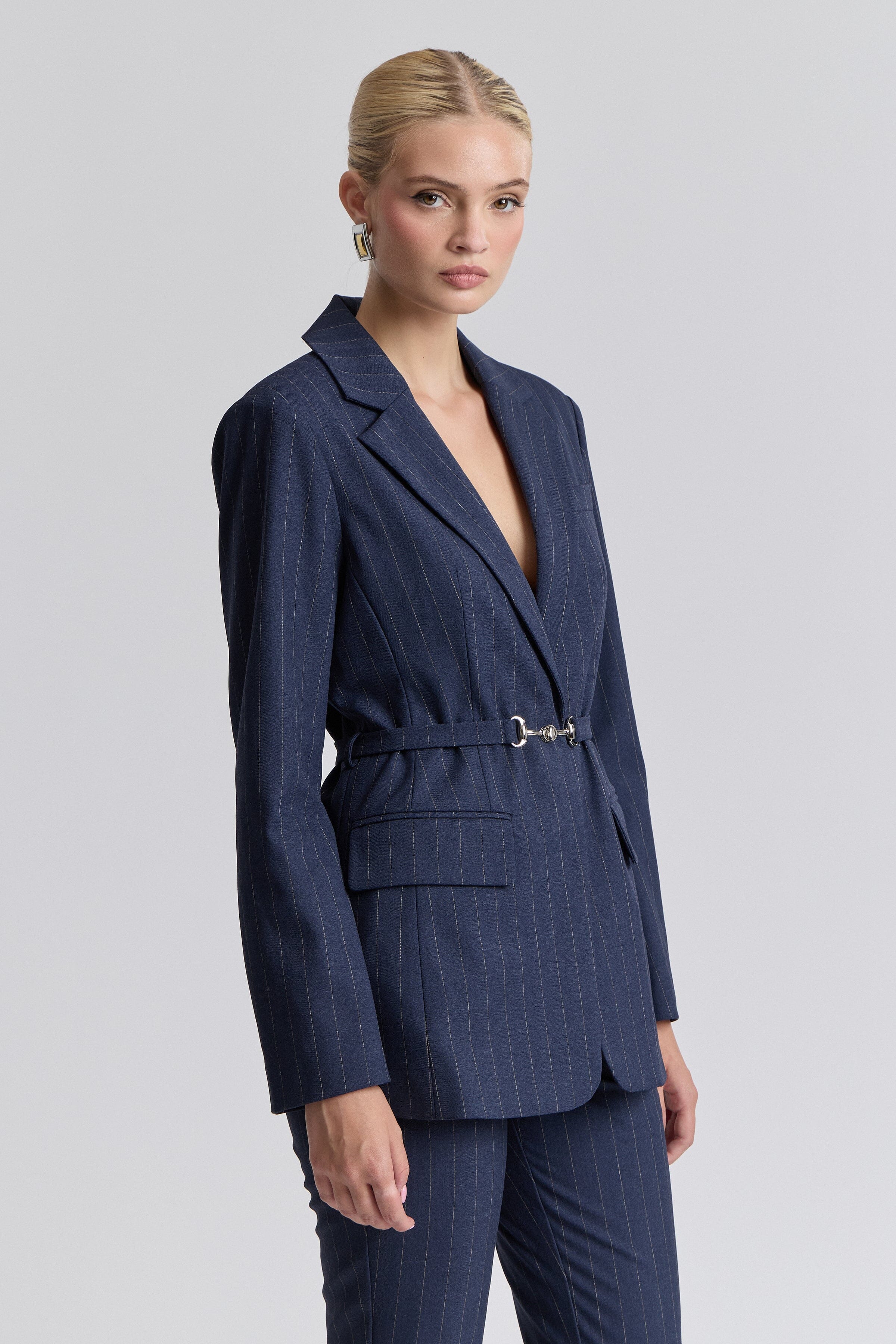Blazer womens navy blue​ with long sleeves and a removable belt - Shop cute blazer jackets by Avec Les Filles