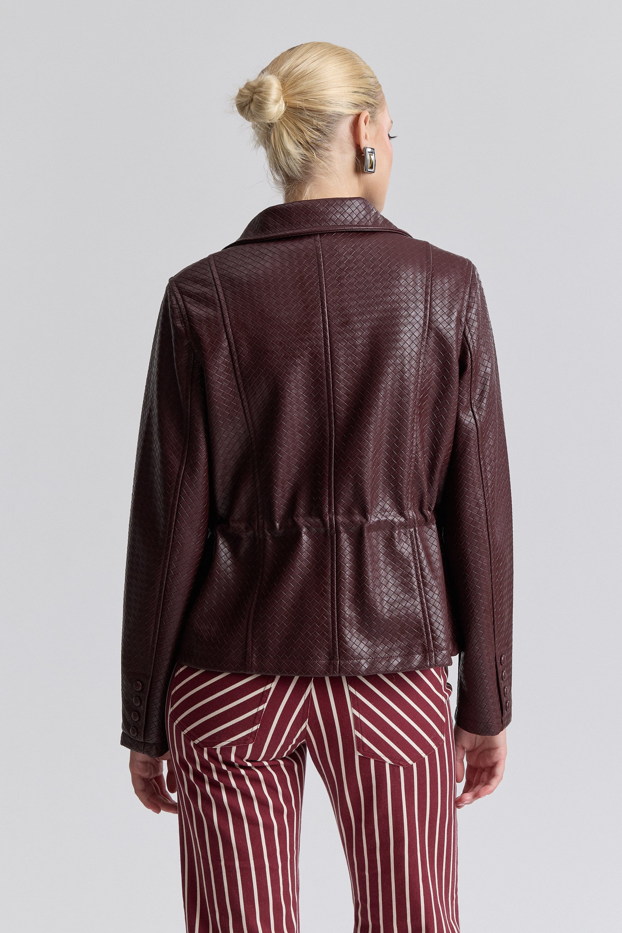 Basketweave burgundy leather cropped​ jacket - Shop women's cute crop jackets by Avec Les Filles.