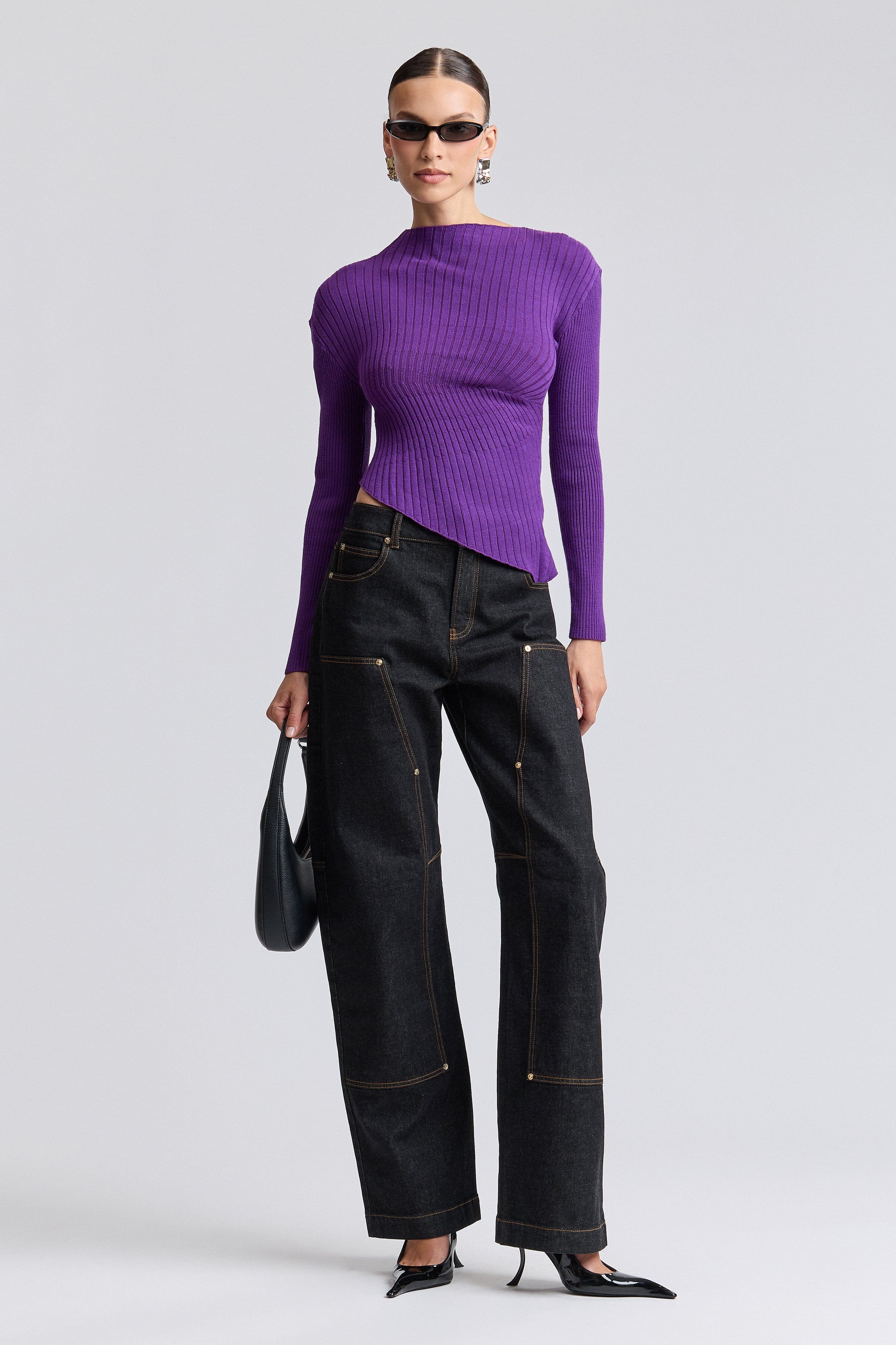 Purple asymmetrical womens top sweater with long sleeves - Shop designer tops by Avec Les Filles.