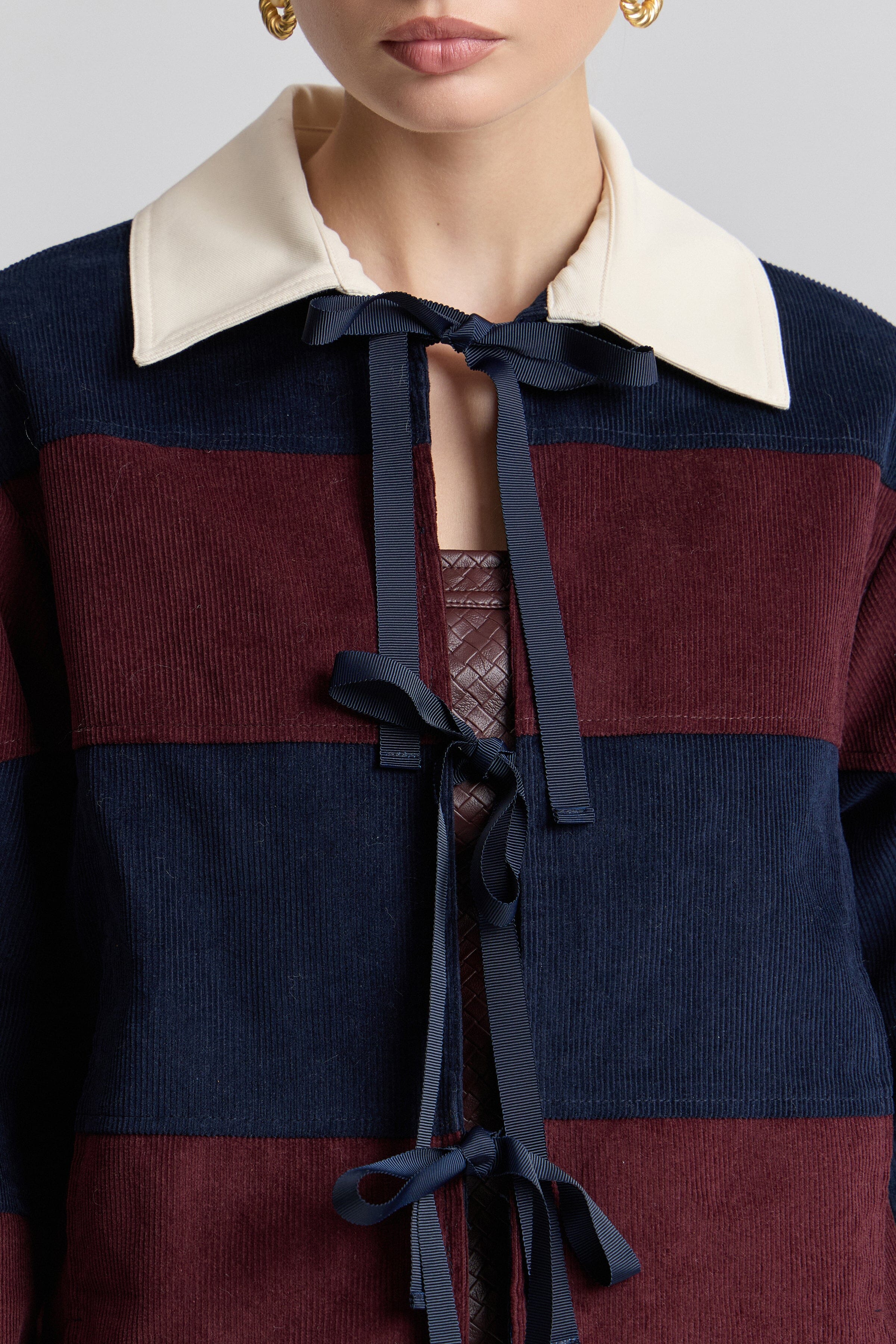Rugby stripe tie-front female corduroy jacket in cotton - Shop women's cute corduroy jackets by Avec Les Filles.