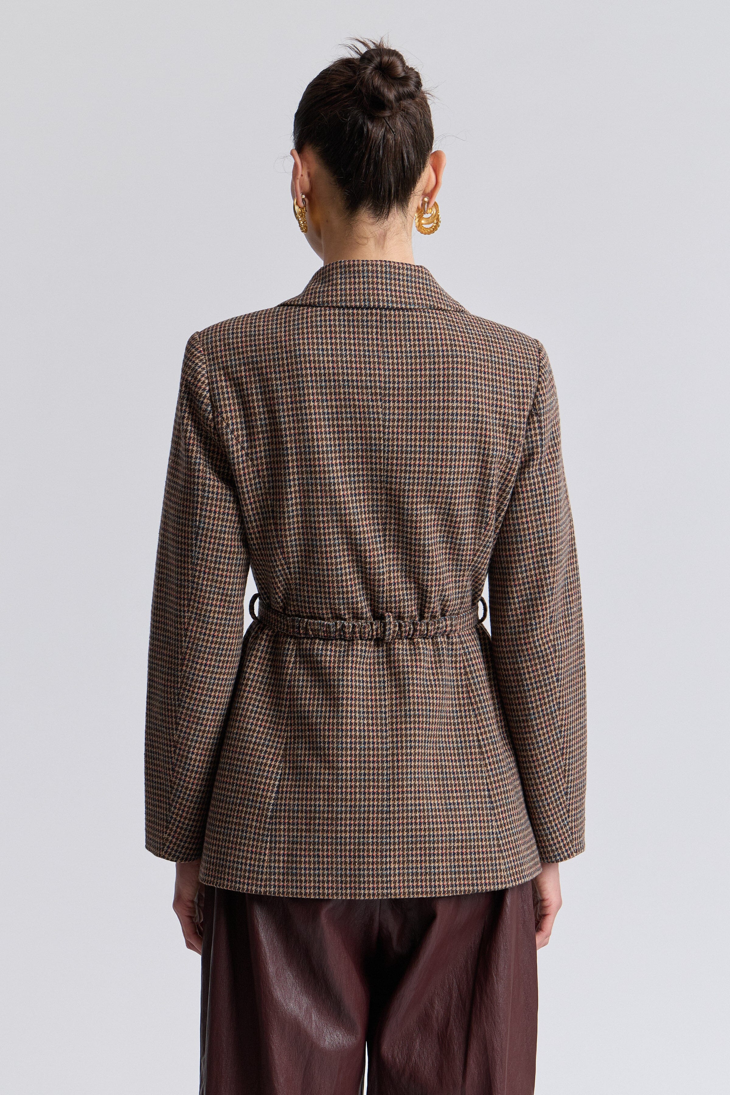 Single-breasted houndstooth brown blazer women with long sleeves - Shop women's blazer jackets by Avec Les Filles