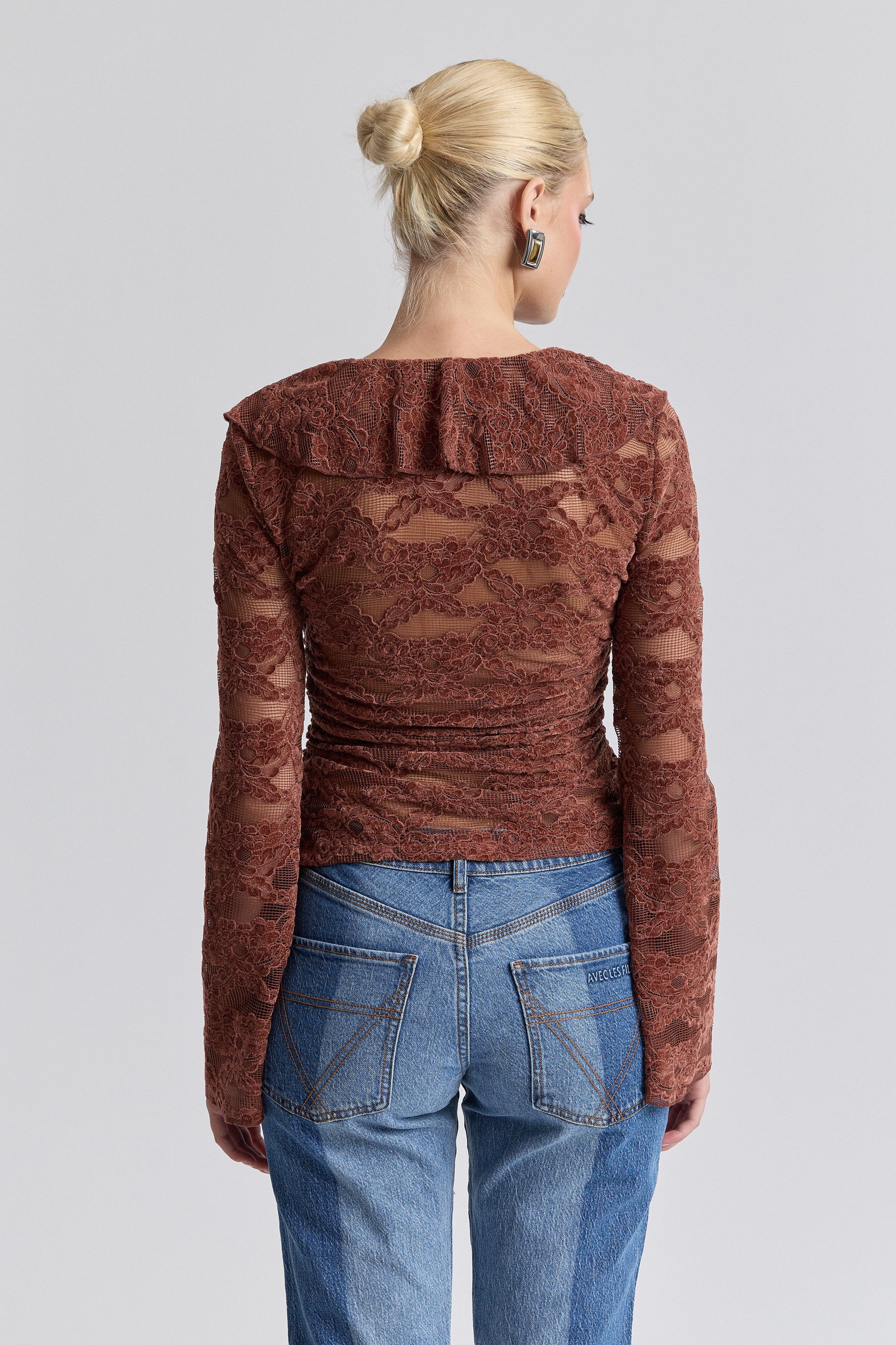 Brown lace shirt with long sleeves - Shop women's cute ruffle tops by Avec Les Filles.